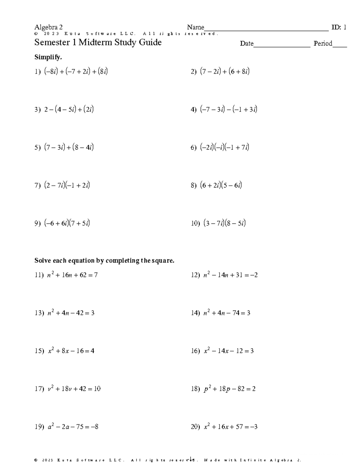 Semester 1 Midterm Study Guide - ©G ] 2 J 0 \ 2 e 3 E aKRuGtFaw oSHo ...