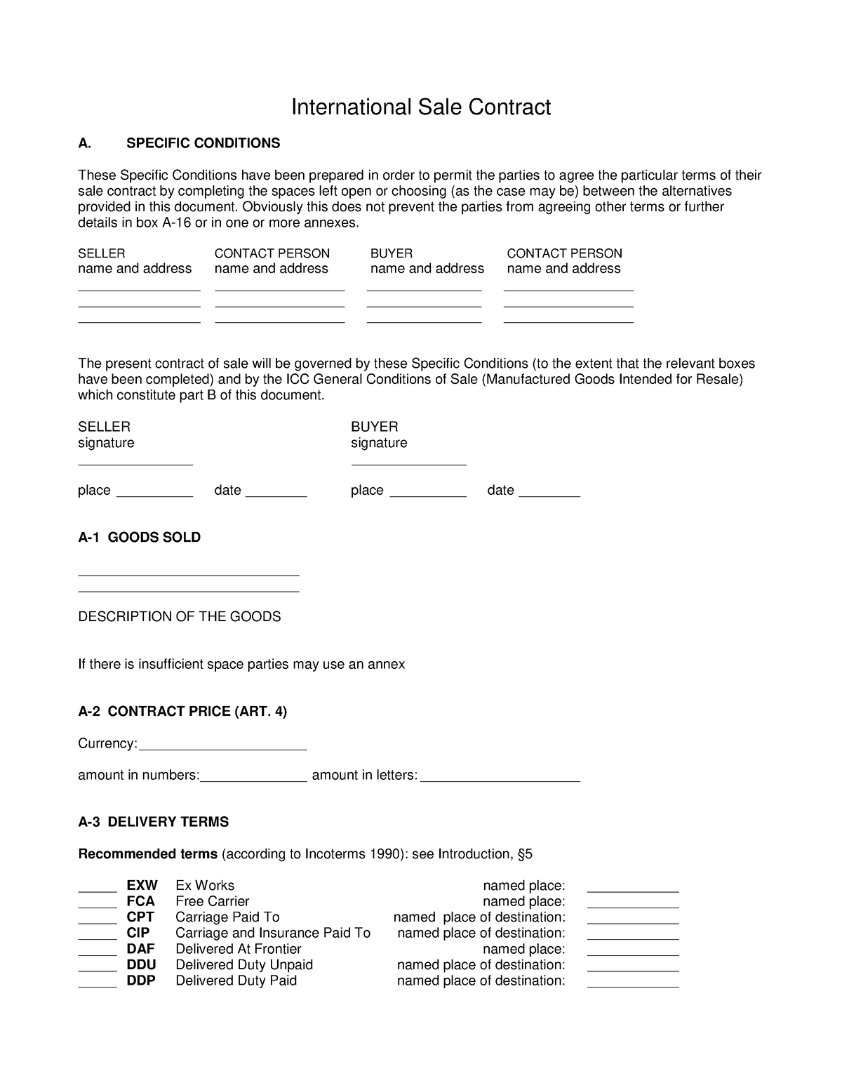 ICC Template International Sale Contract - International Sale Contract ...