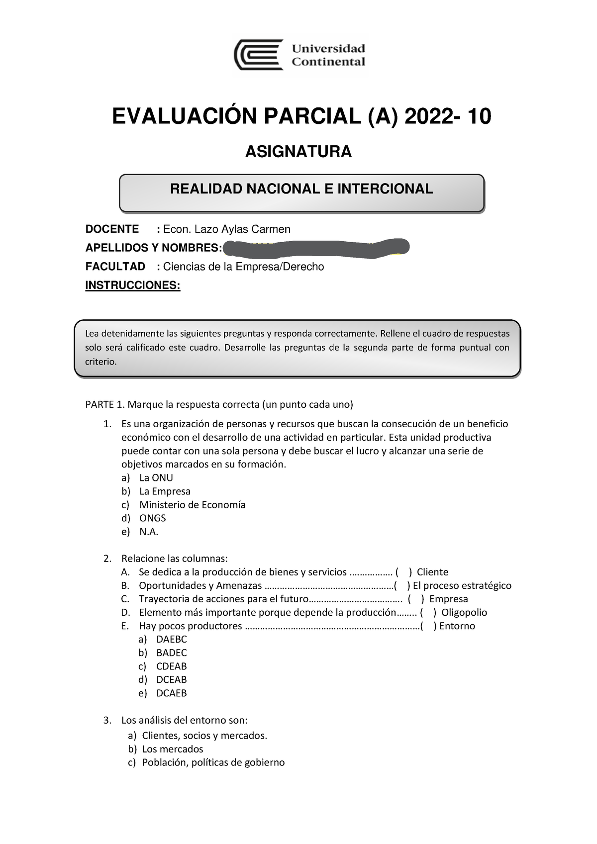 Evaluación Parcial Realidad Nacional - A - EVALUACIÓN PARCIAL (A) 2022 ...