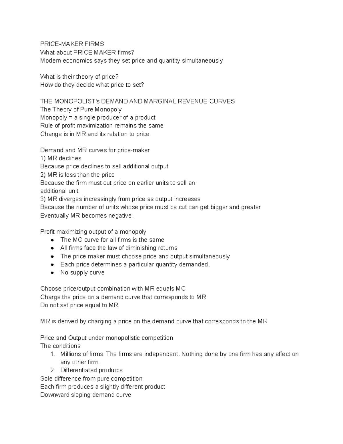 Price makers firm notes PRICEMAKER FIRMS What about PRICE MAKER