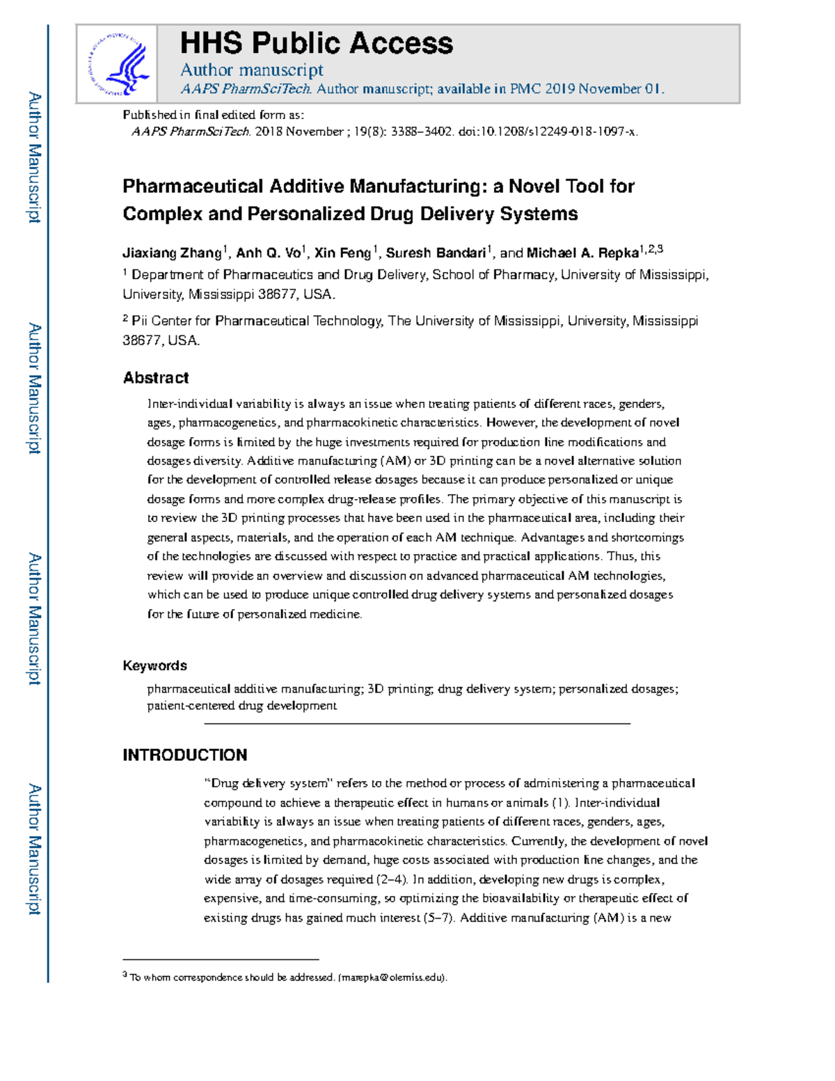 Pharmaceutical Additive Manufacturing a Novel Tool for Complex and