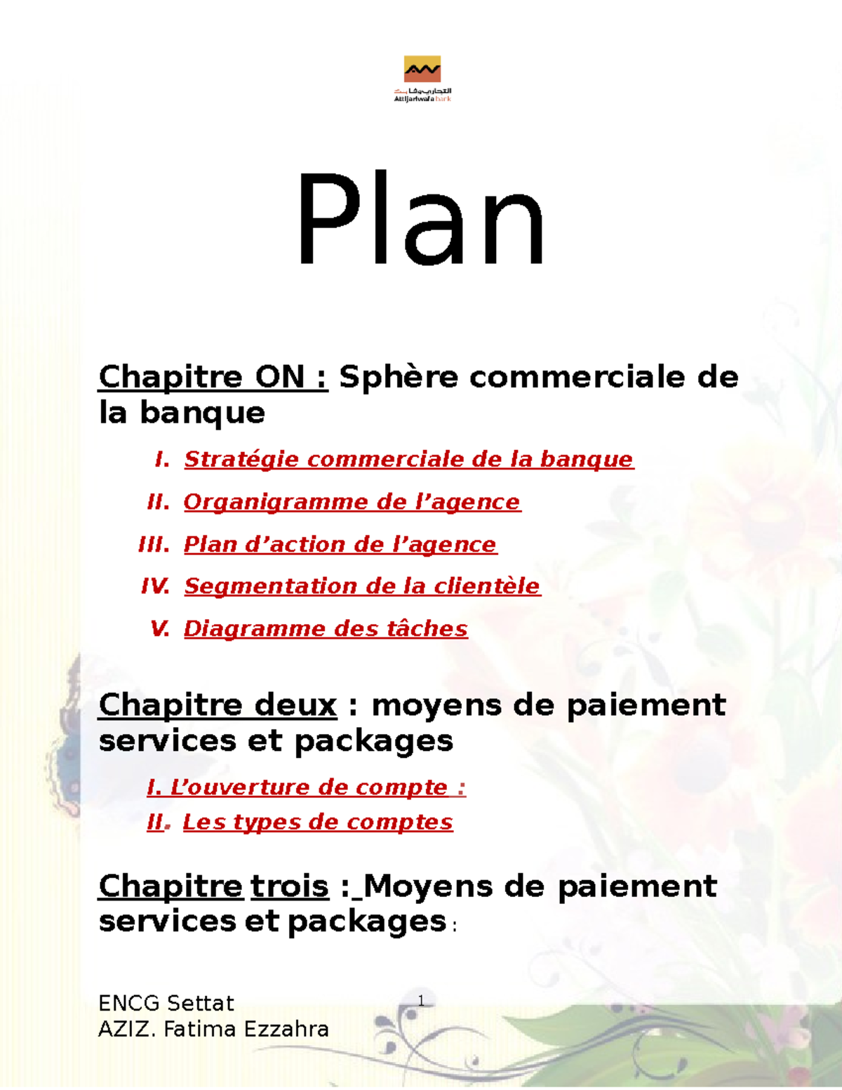 Rapport De Stage Banque Attijari Wafa Bank - Plan Chapitre ON : Sphère ...