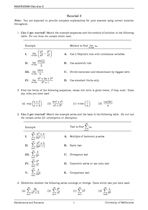 MAST10006 tutorial 2 SolUTIONS - MAST10006 - Unimelb - Studocu