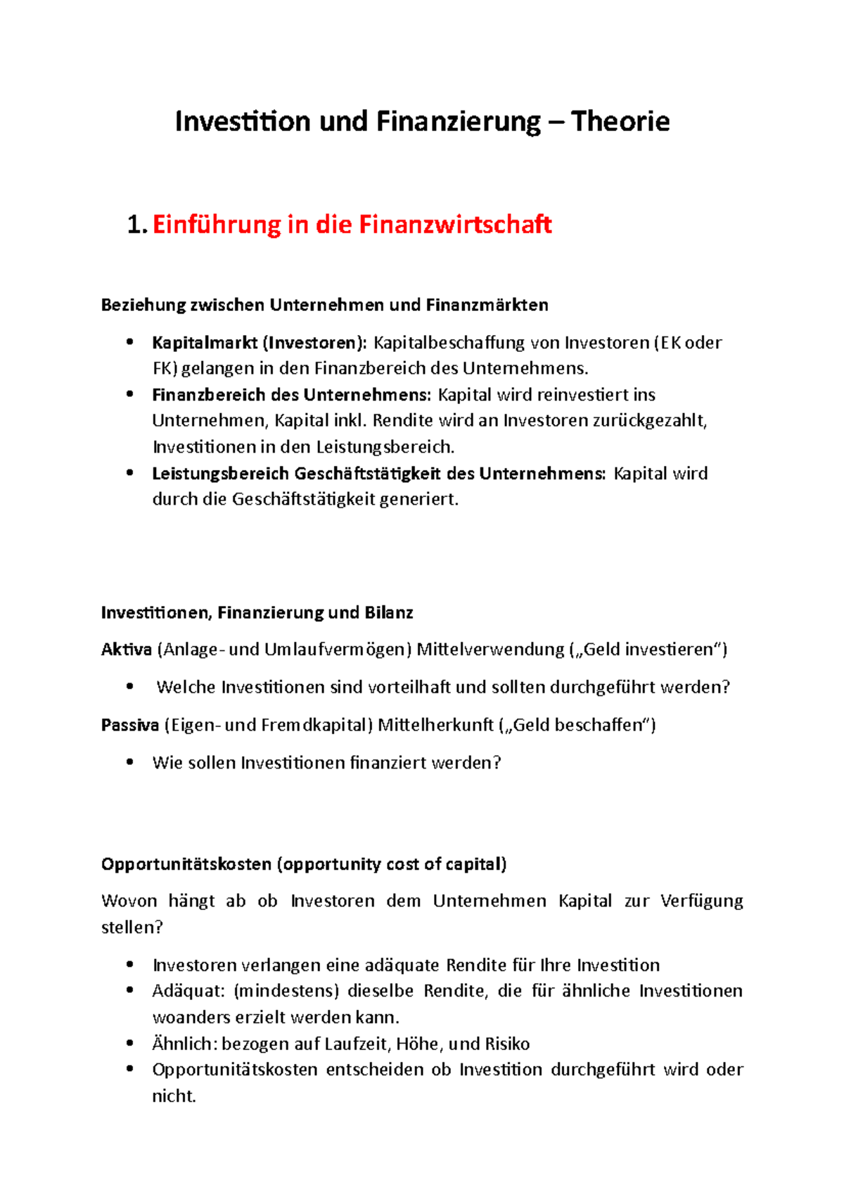 Theorie Skript Zusammenfassung - Investition Und Finanzierung – Theorie ...