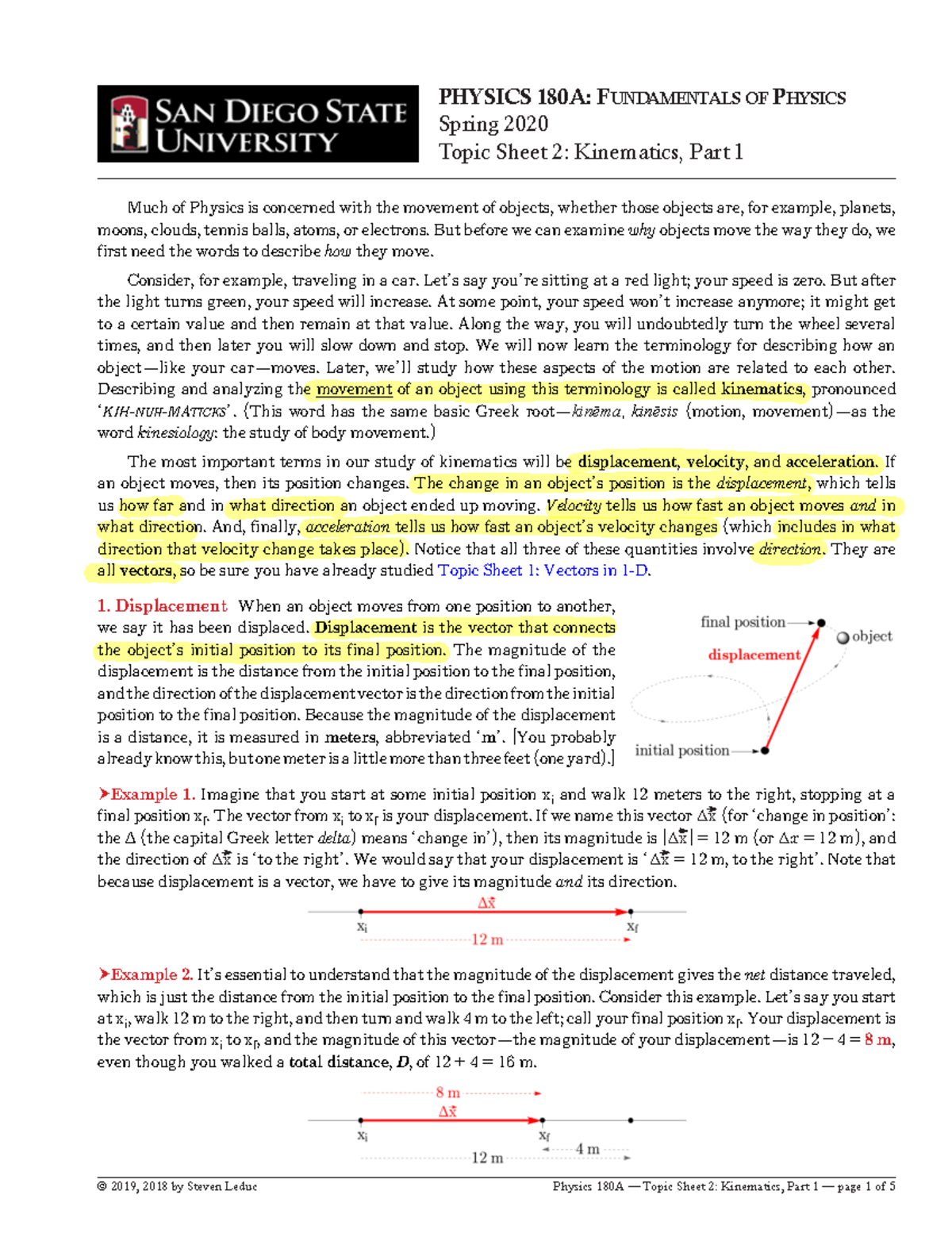 Topic Sheet 2 - Lecture notes 2 - Physics 180A — Topic Sheet 2 ...