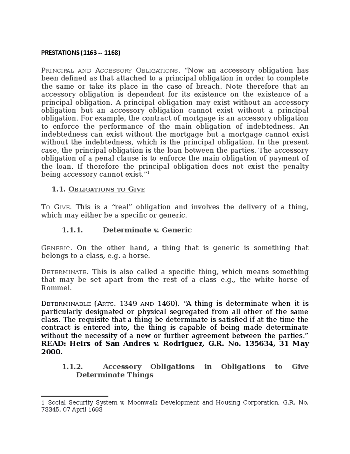 Prestations PRESTATIONS (1163 1168) PRINCIPAL AND ACCESSORY