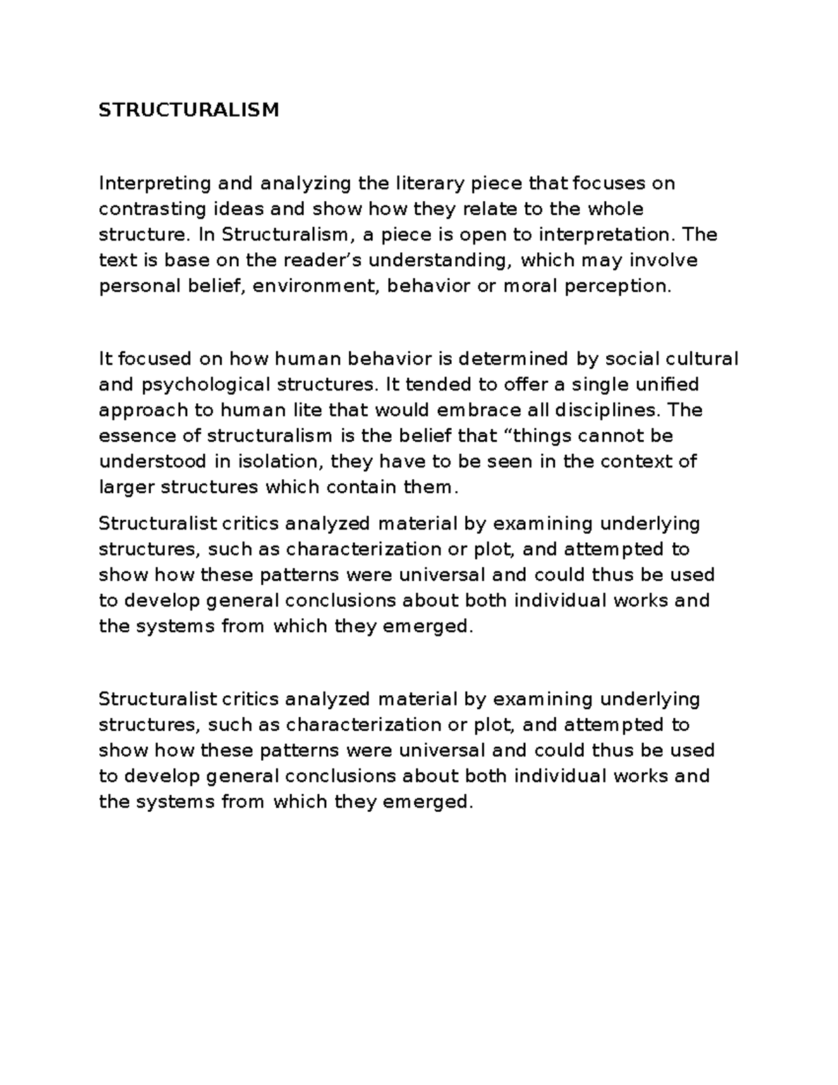Structuralism - STRUCTURALISM Interpreting and analyzing the literary ...