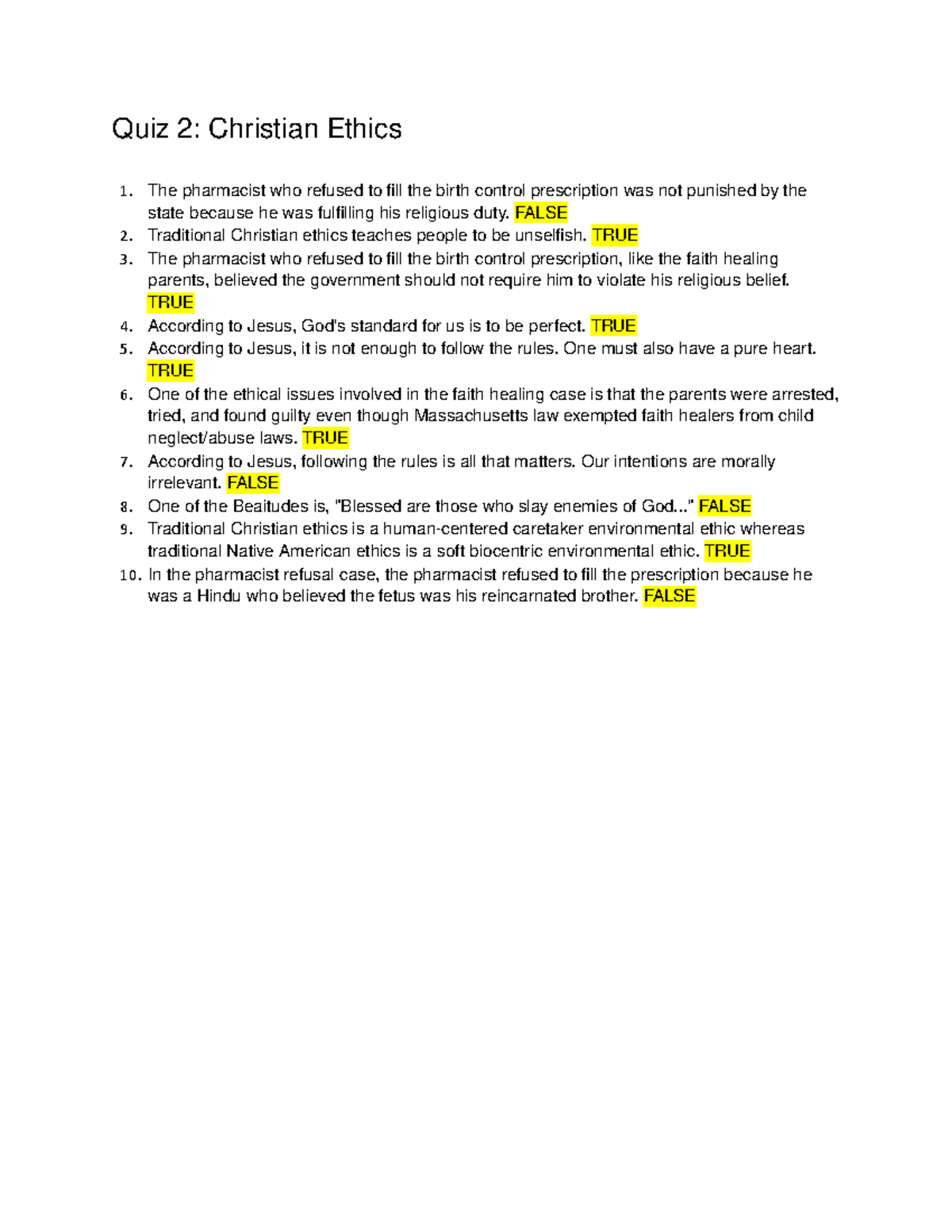 Quiz 2 Christian Ethics Quiz 2 Christian Ethics The pharmacist who