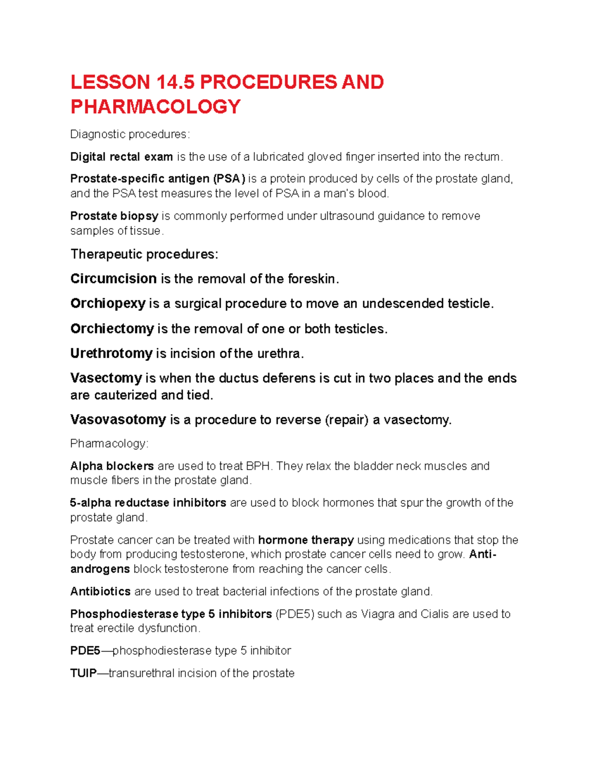 Lesson 14.5 Procedures AND Pharmacology LESSON 14 PROCEDURES AND