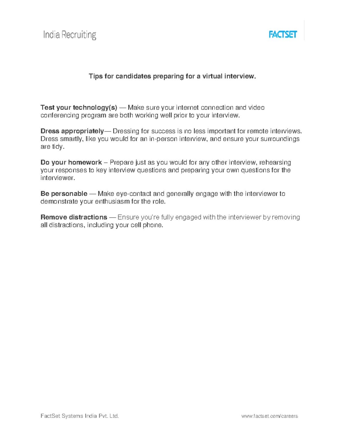 Tips for Candidates - FactSet Systems India Pvt. Ltd. factset/careers ...