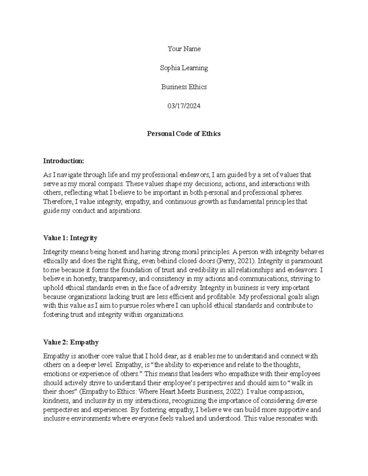 Sophia Business Ethics Touchstone 4 - Your Name Sophia Learning ...