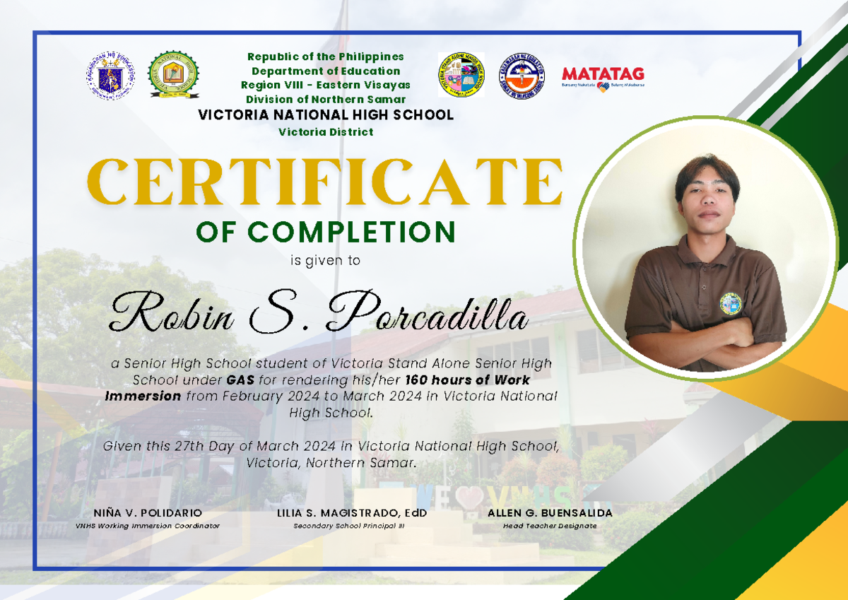 Blue and Yellow Modern Completion Certificate - Robin S. Porcadilla is ...