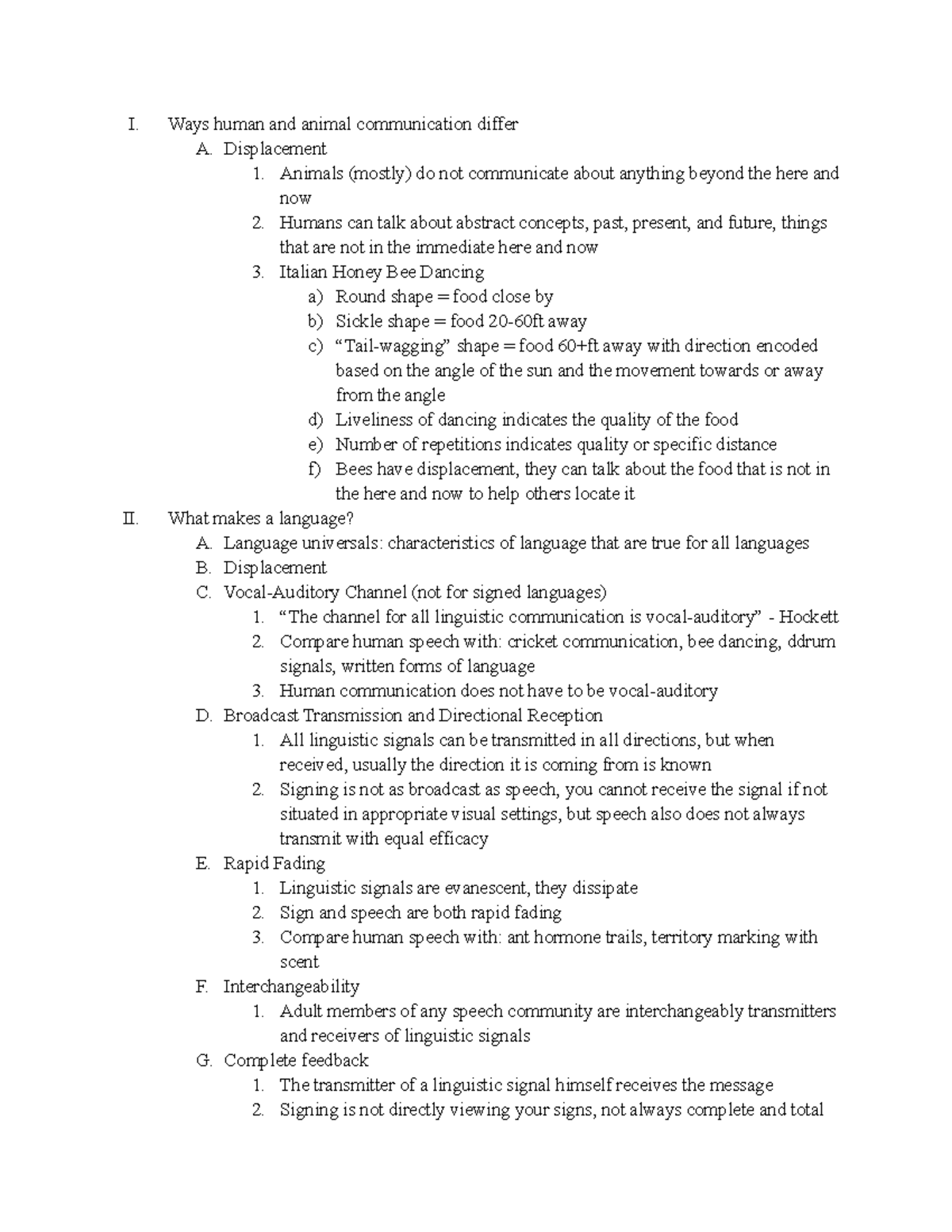 Hockett's Design Features of Language - I. Ways human and animal ...