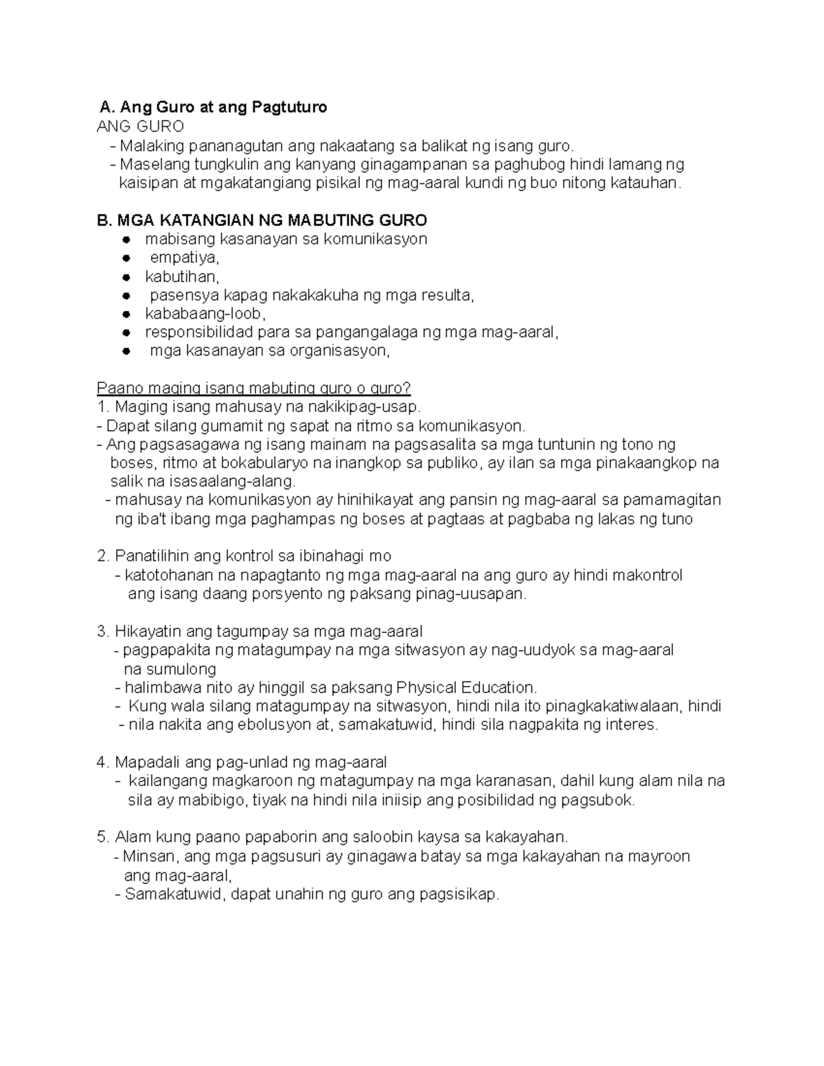 Fil 2 Reviewer 1 1 A Ang Guro At Ang Pagtuturo Ang Guro Malaking Pananagutan Ang Nakaatang Sa 5719