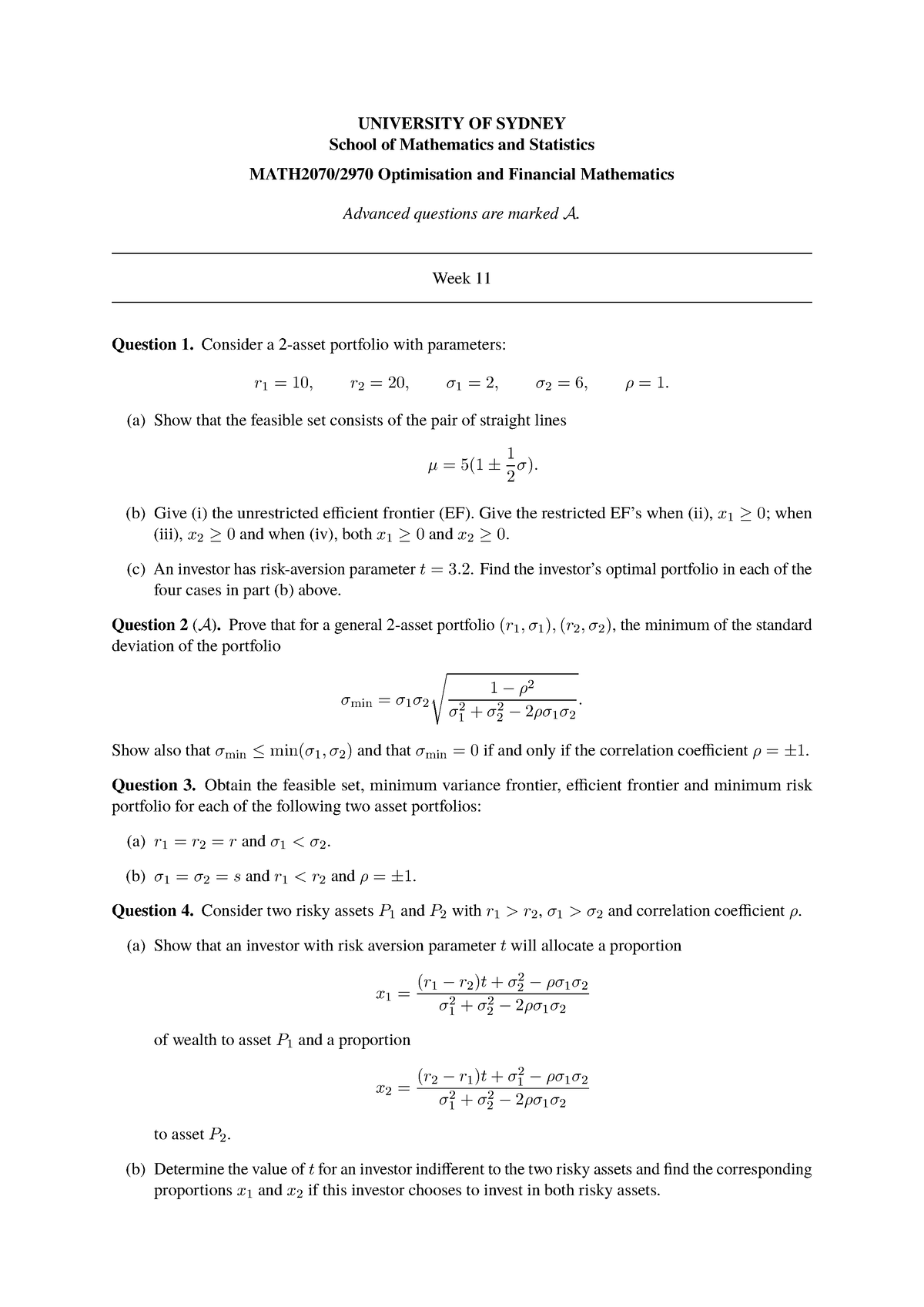 Tutorial Week11 - UNIVERSITY OF SYDNEY School Of Mathematics And ...