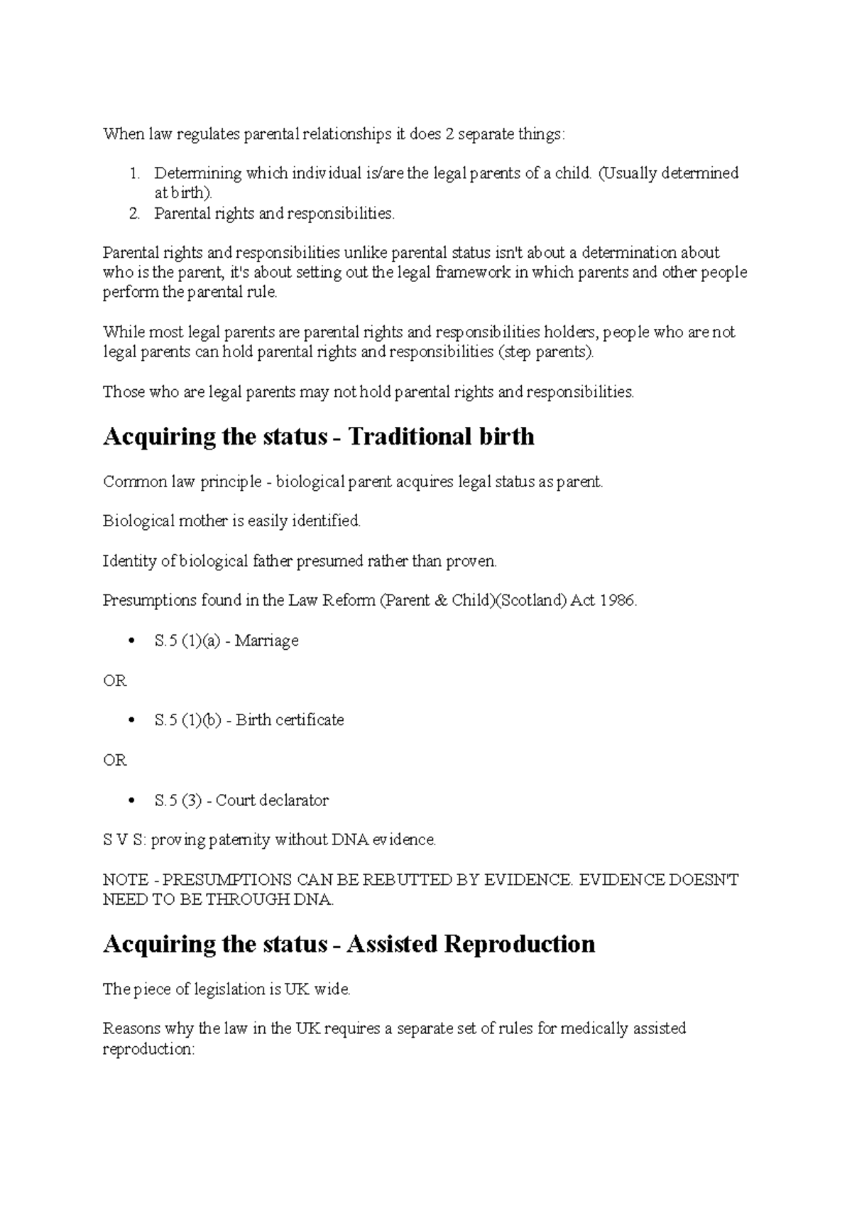 Parents - Lecture notes. - When law regulates parental relationships it ...