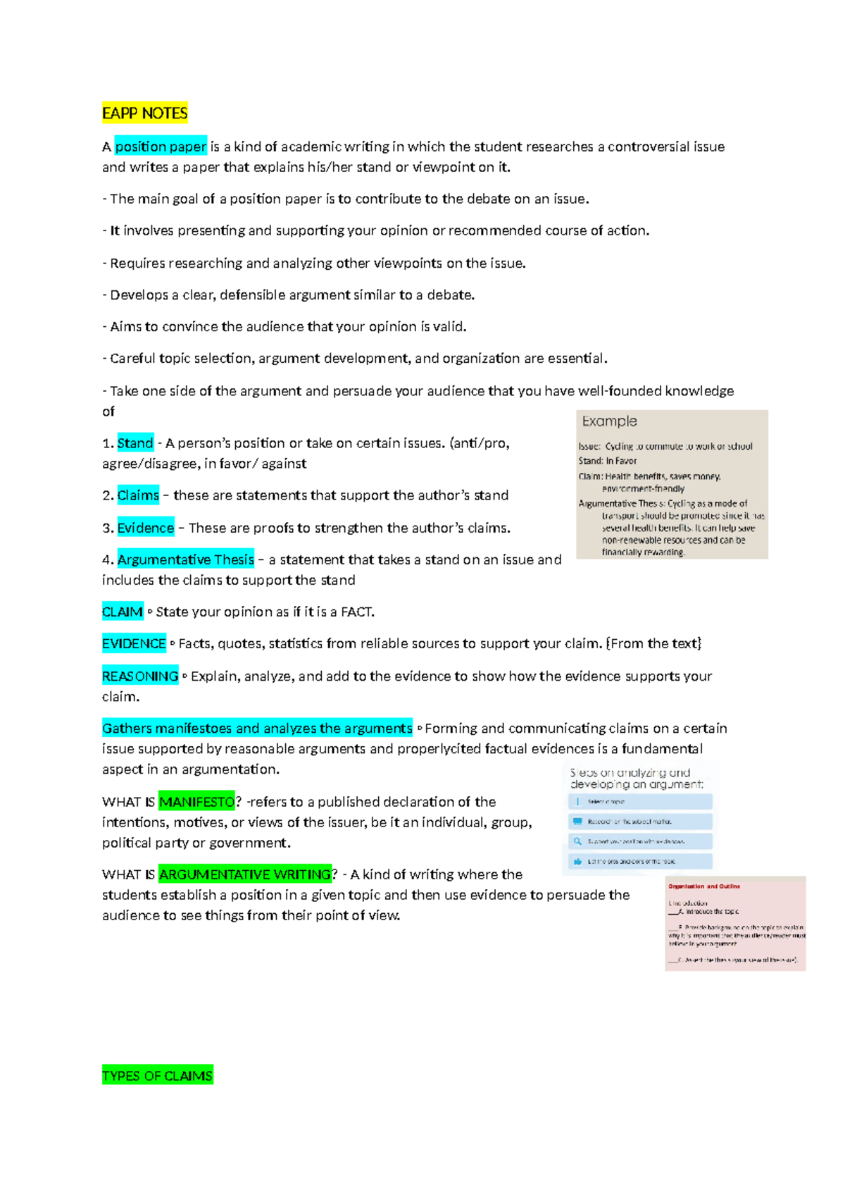 EAPP Notes - EAPP NOTES A position paper is a kind of academic writing ...