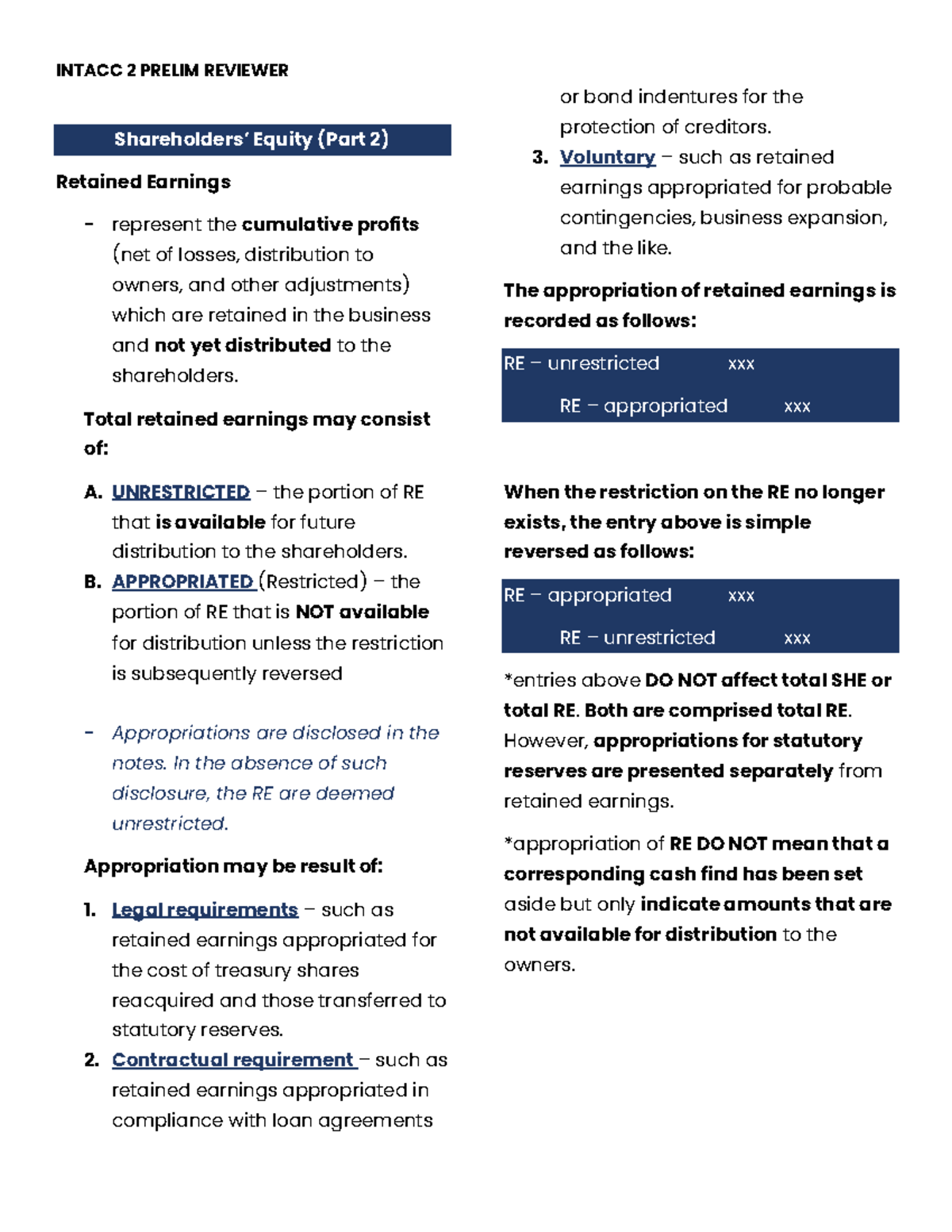 SHE Reviewer for BSA Shareholders’ Equity (Part 2) Retained Earnings
