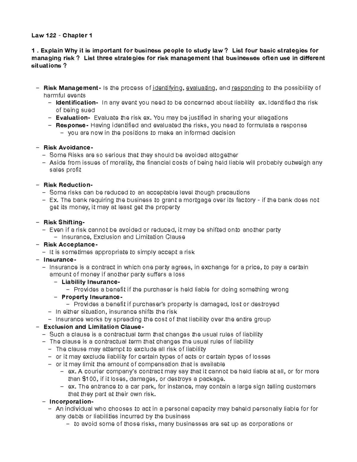 Law 122 - Chapter 1 - Lecture notes 1 - Law 122 Chapter 1 1 . Explain ...