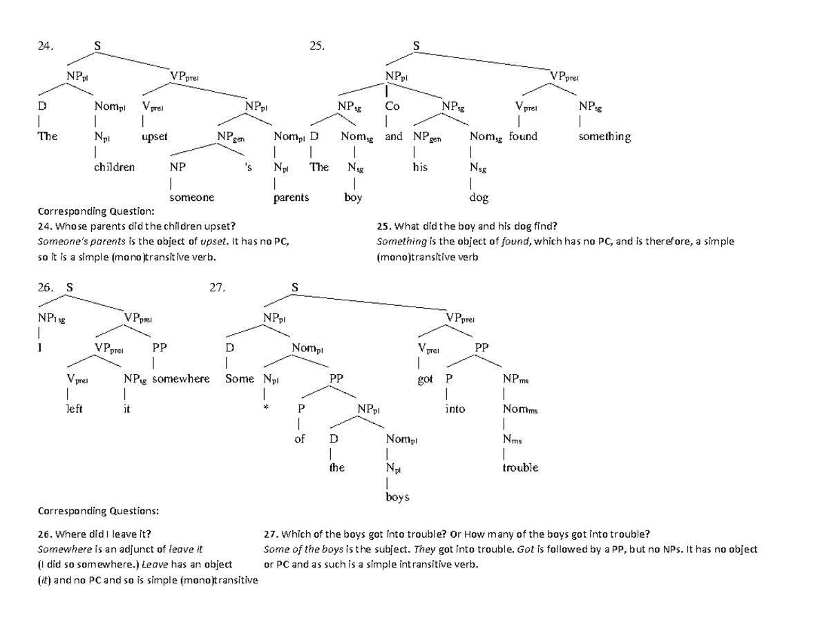 Answer Key Embedded Clause Types Handout 24 to 40 - r o r NPpl VPpret ...