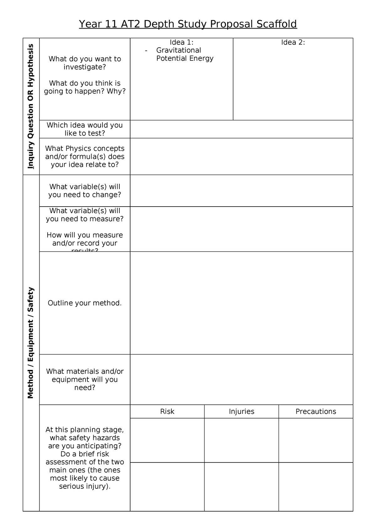 Year 11 AT2 Depth Study Proposal Scaffold - Year 11 AT2 Depth Study ...