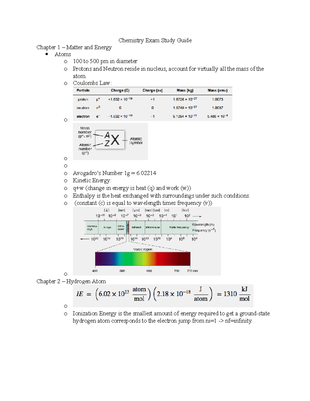 Chemistry Exam Study Guide - Chemistry Exam Study Guide Chapter 1 ...