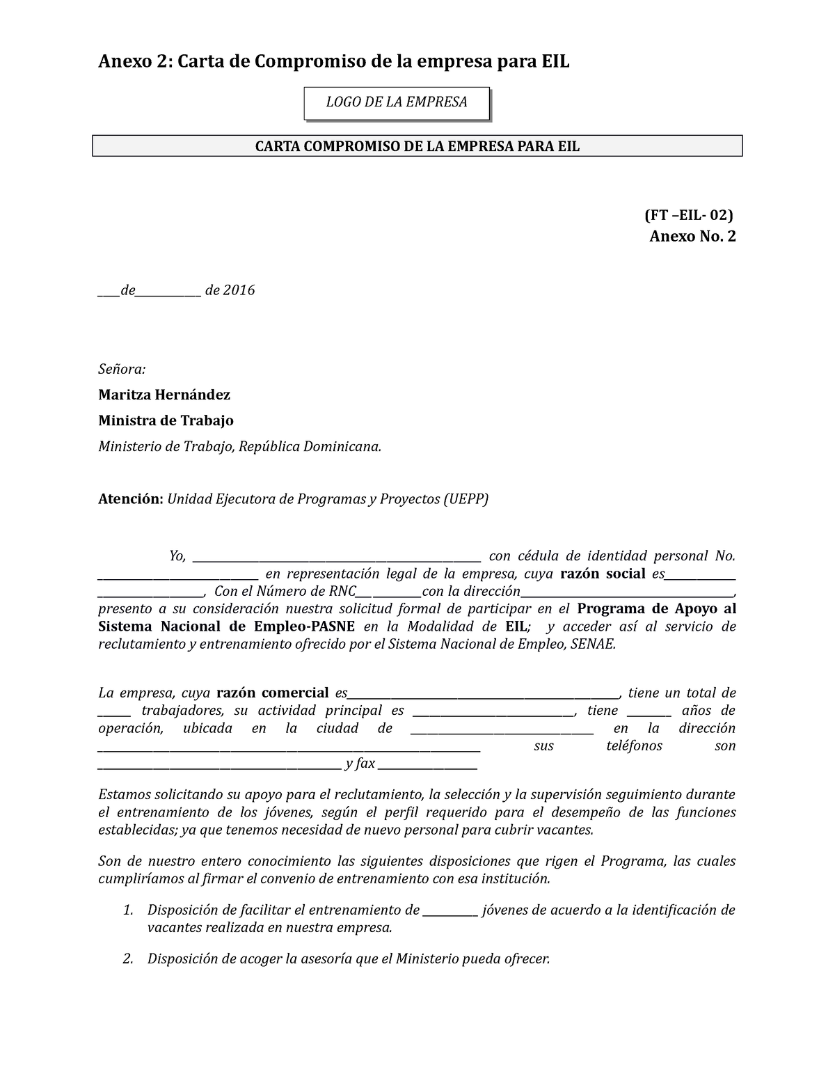 Anexo 2 Carta Compromiso De La Empresa Para Eil Anexo 2 Carta De Compromiso De La Empresa 2947