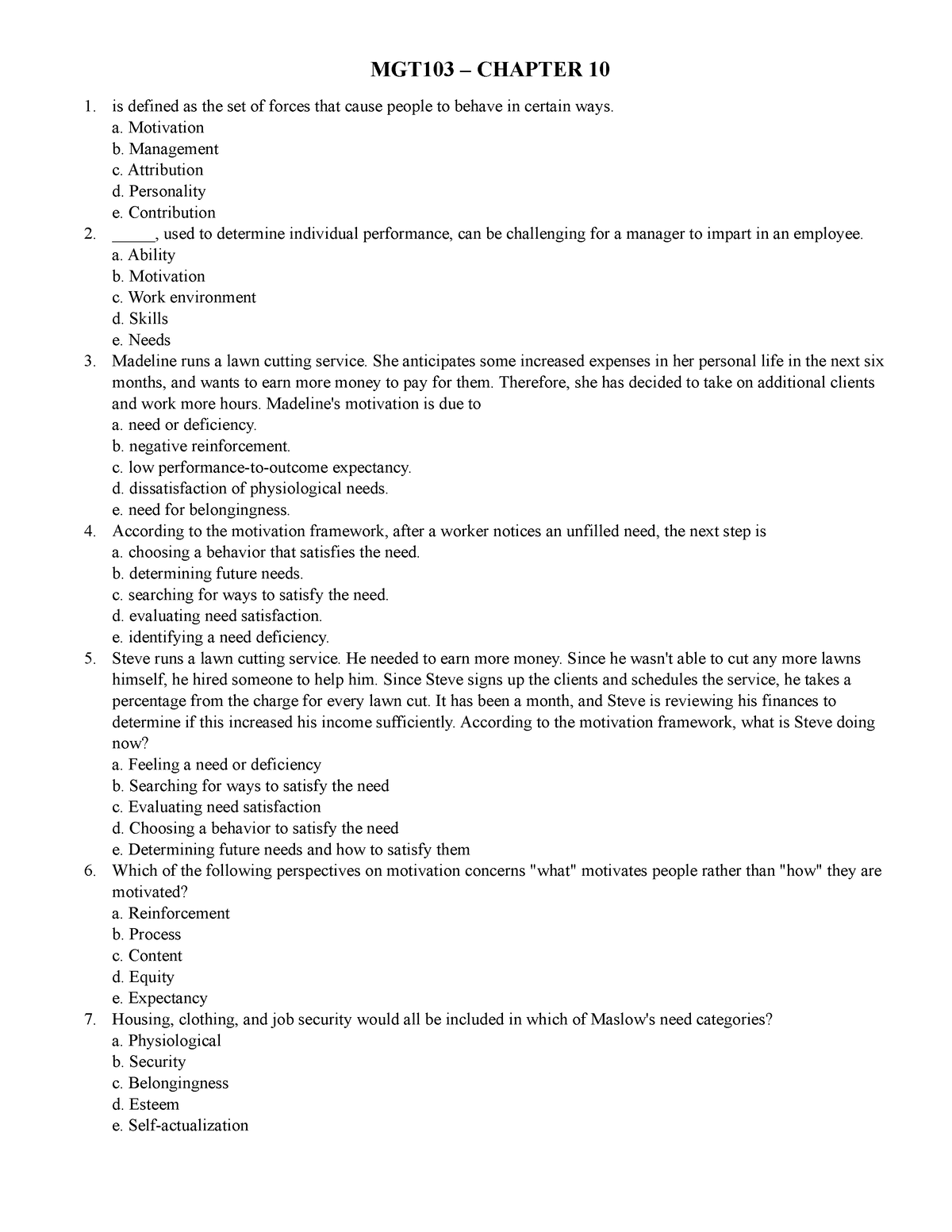 MGT103 Chap 10 11 14 - MGT Quiz - MGT103 – CHAPTER 10 Is Defined As The ...