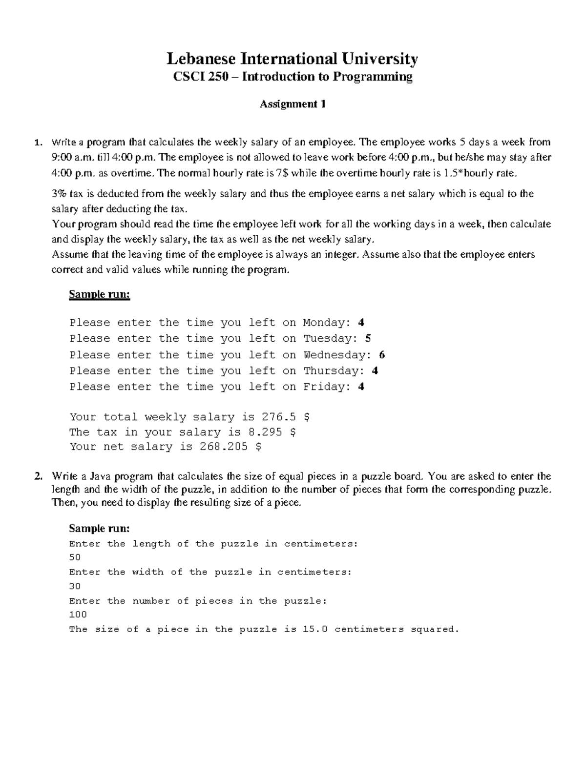 programming assignments java