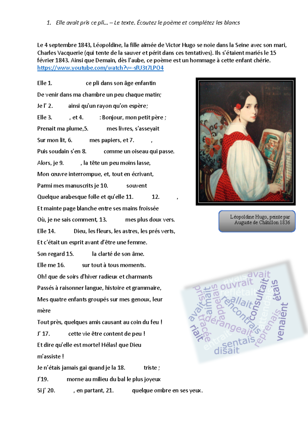 Imparfait et plusqueparfait, entrainement 1. Elle avait pris ce pli… Le texte. Écoutez le Imparfait et plusqueparfait, entrainement 1. Elle avait pris ce pli… Le texte. Écoutez le