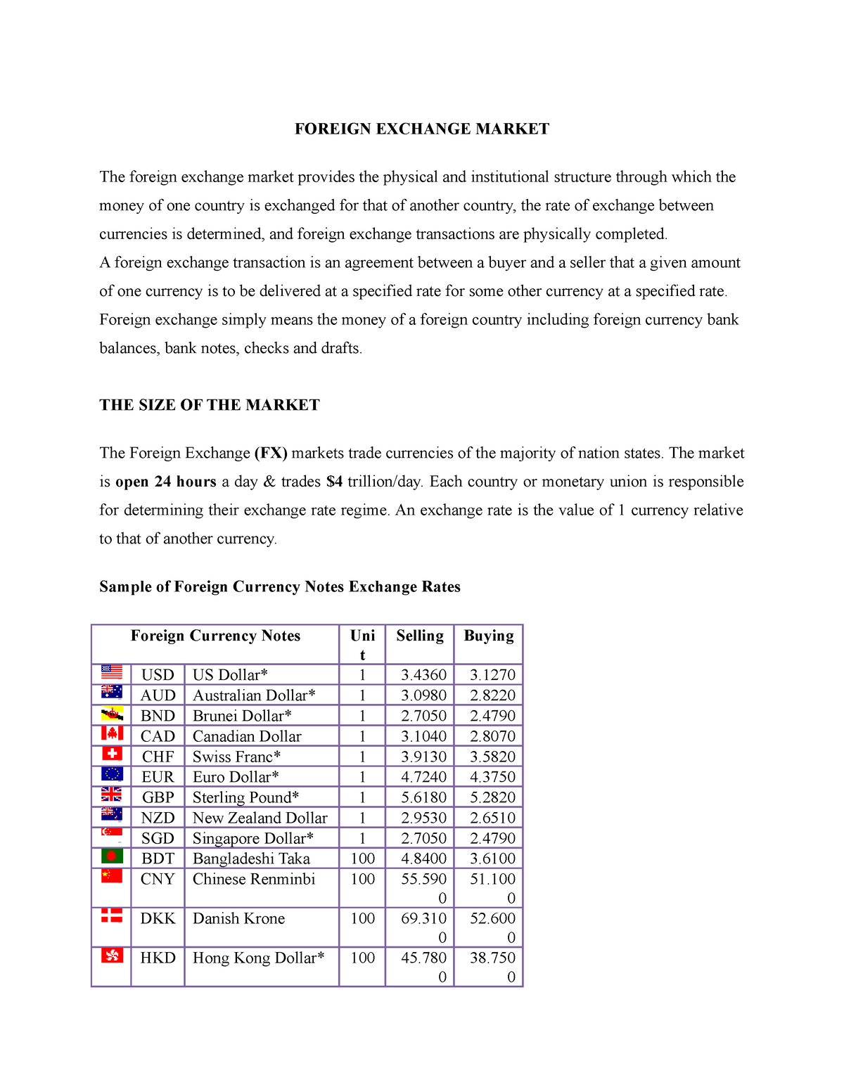 essay on foreign exchange market