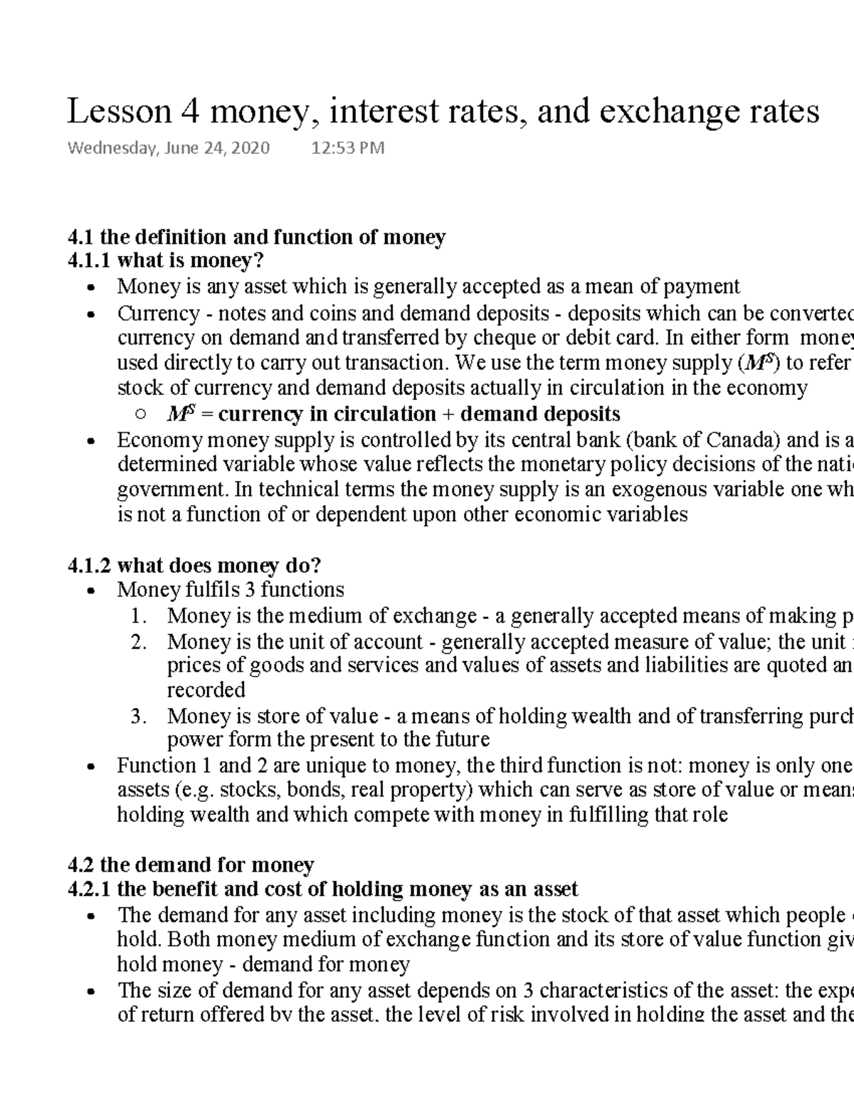 Lesson 4 money, interest rates, and exchange rates - 4 the definition ...