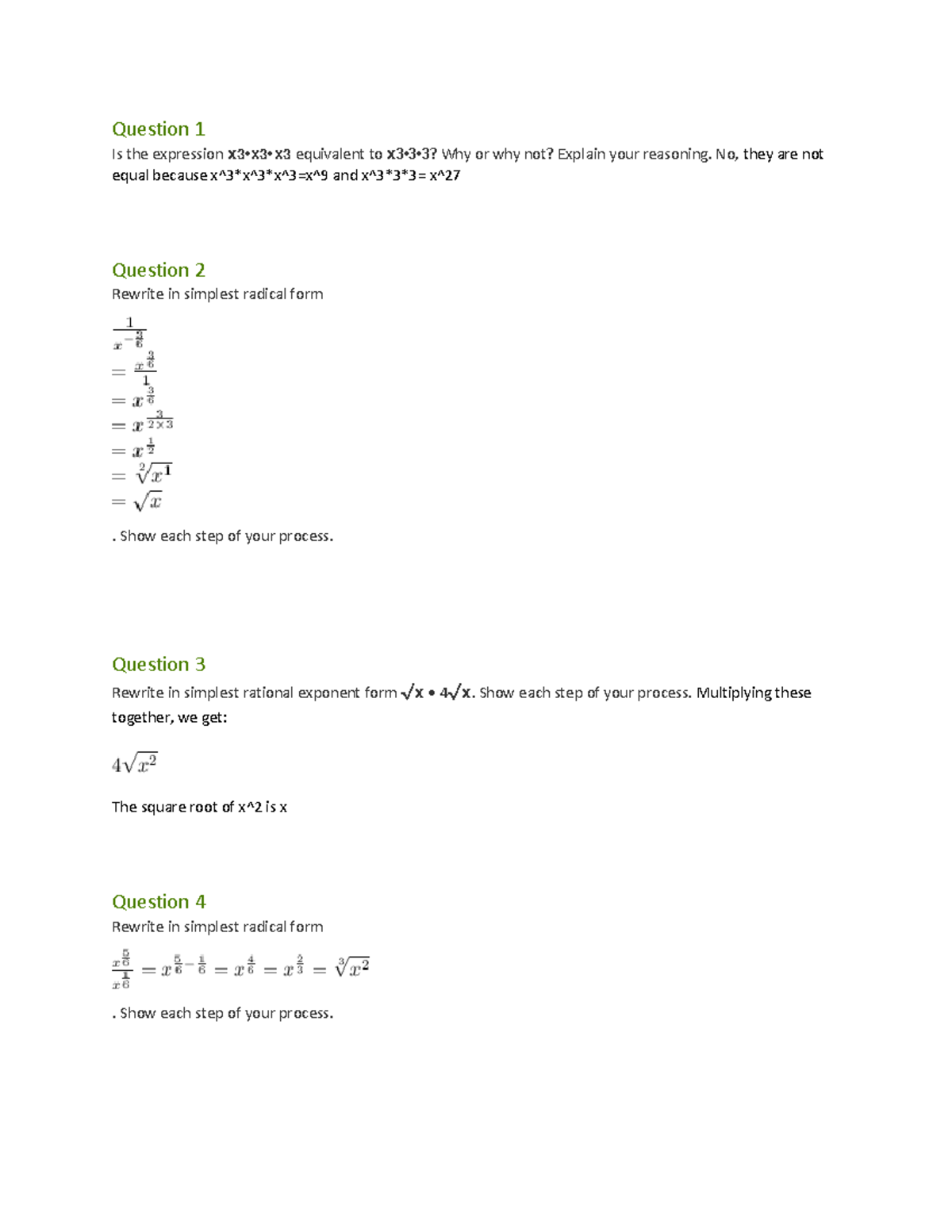 Math 1.02 document - Question 1 Is the expression x 3 •x 3 •x 3 equivalent  to x3•3•3? Why or why - StuDocu
