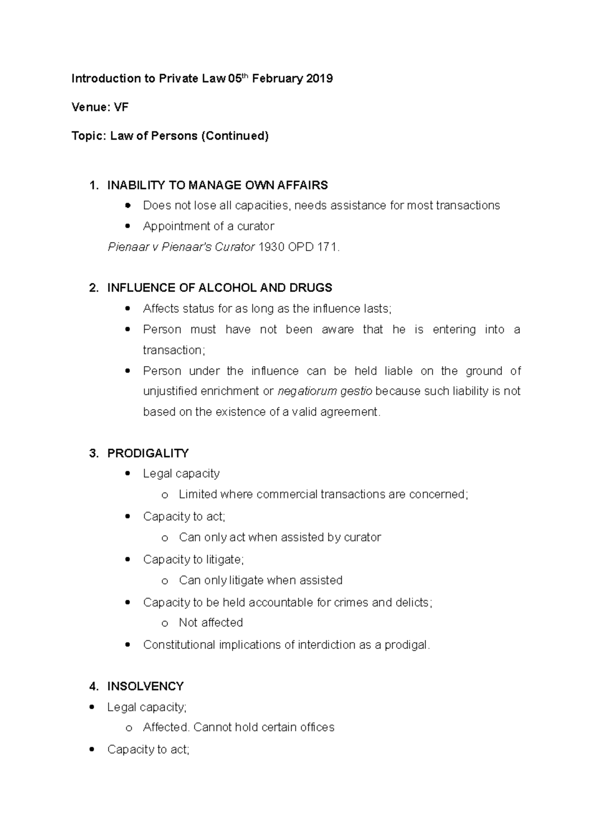 05th February 2019 Notes - Introduction to Private Law 05th February ...