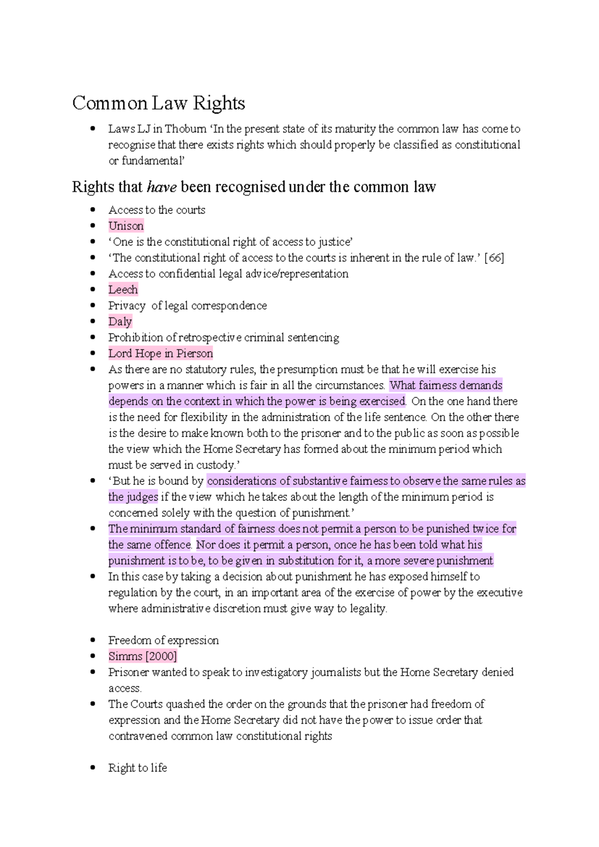 Common Law Rights - HR notes - Common Law Rights Laws LJ in Thoburn ‘In ...