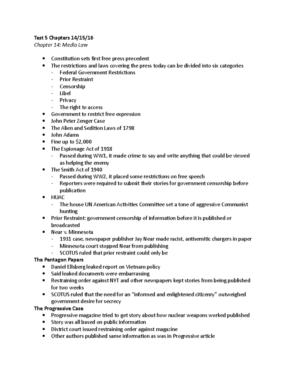 Test 5 Chapters 14 - Chapter 14 Lecture Notes - Test 5 Chapters 14/15 ...