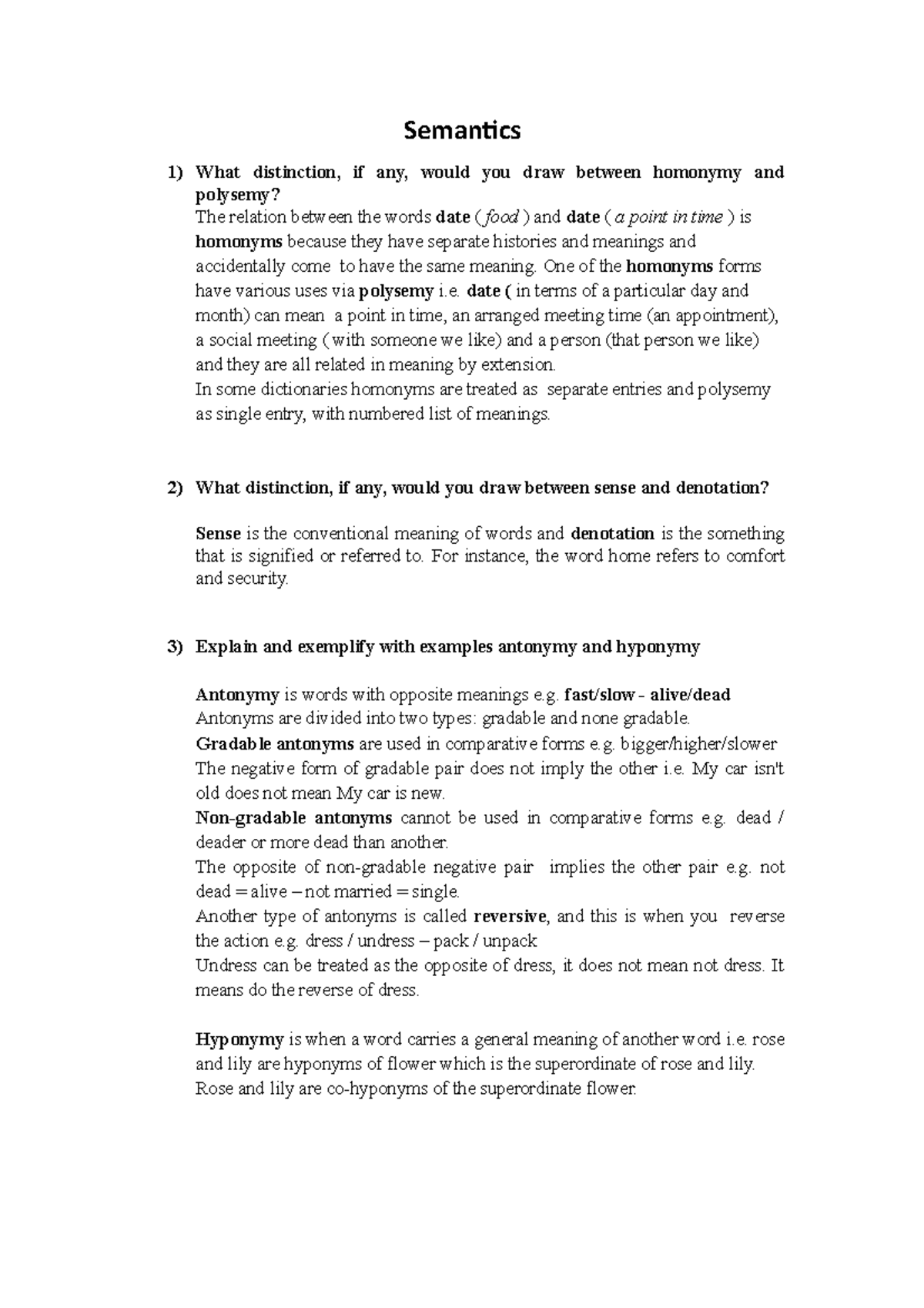 Answers of suggested questions on semantics 1920 - Semantics What ...