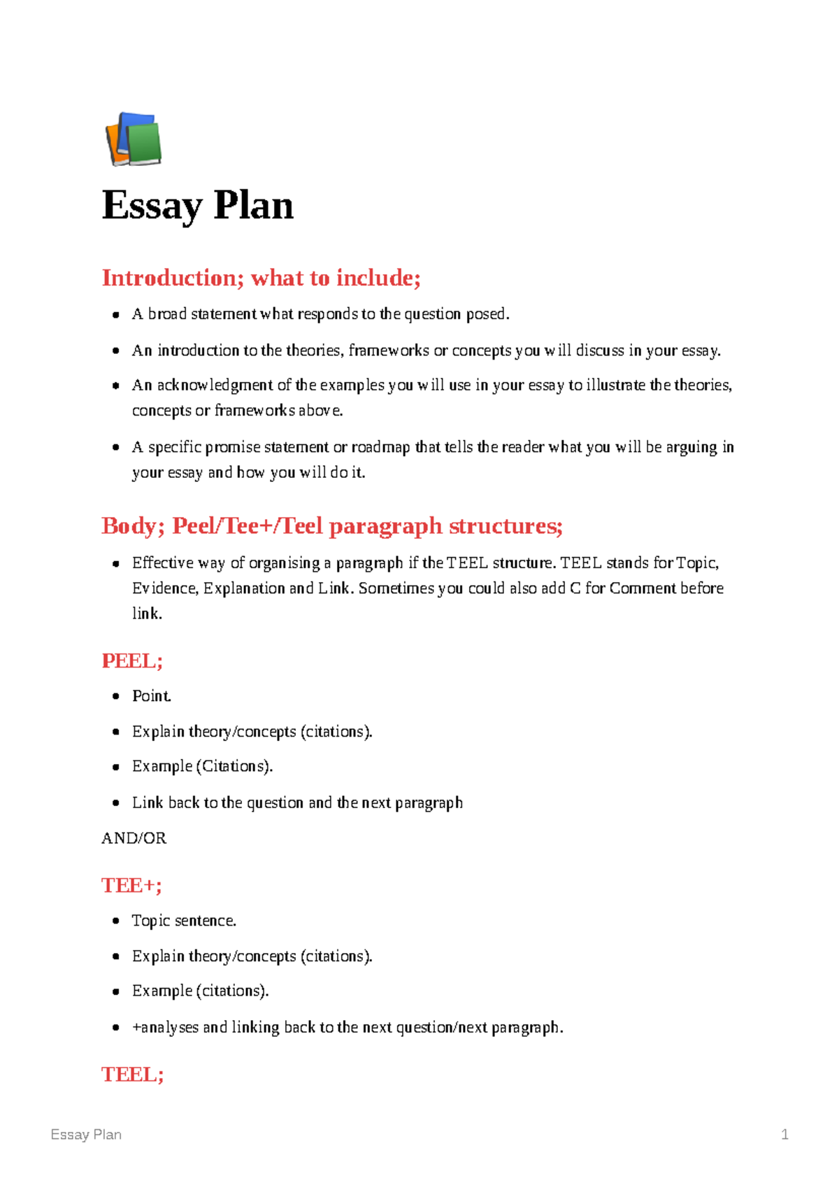 Essay Plan - An Introduction To The Theories, Frameworks Or Concepts 