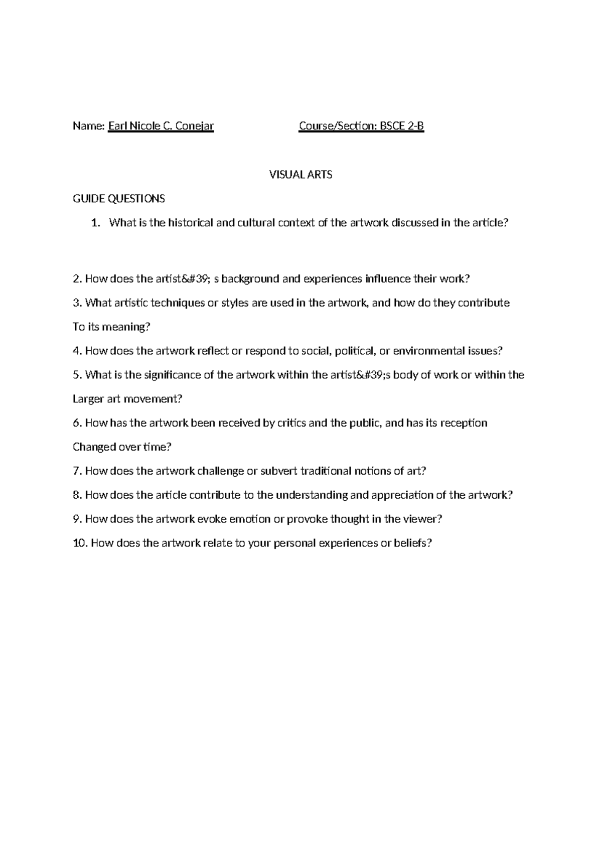 Articles - Name: Earl Nicole C. Conejar Course/Section: BSCE 2-B VISUAL ...
