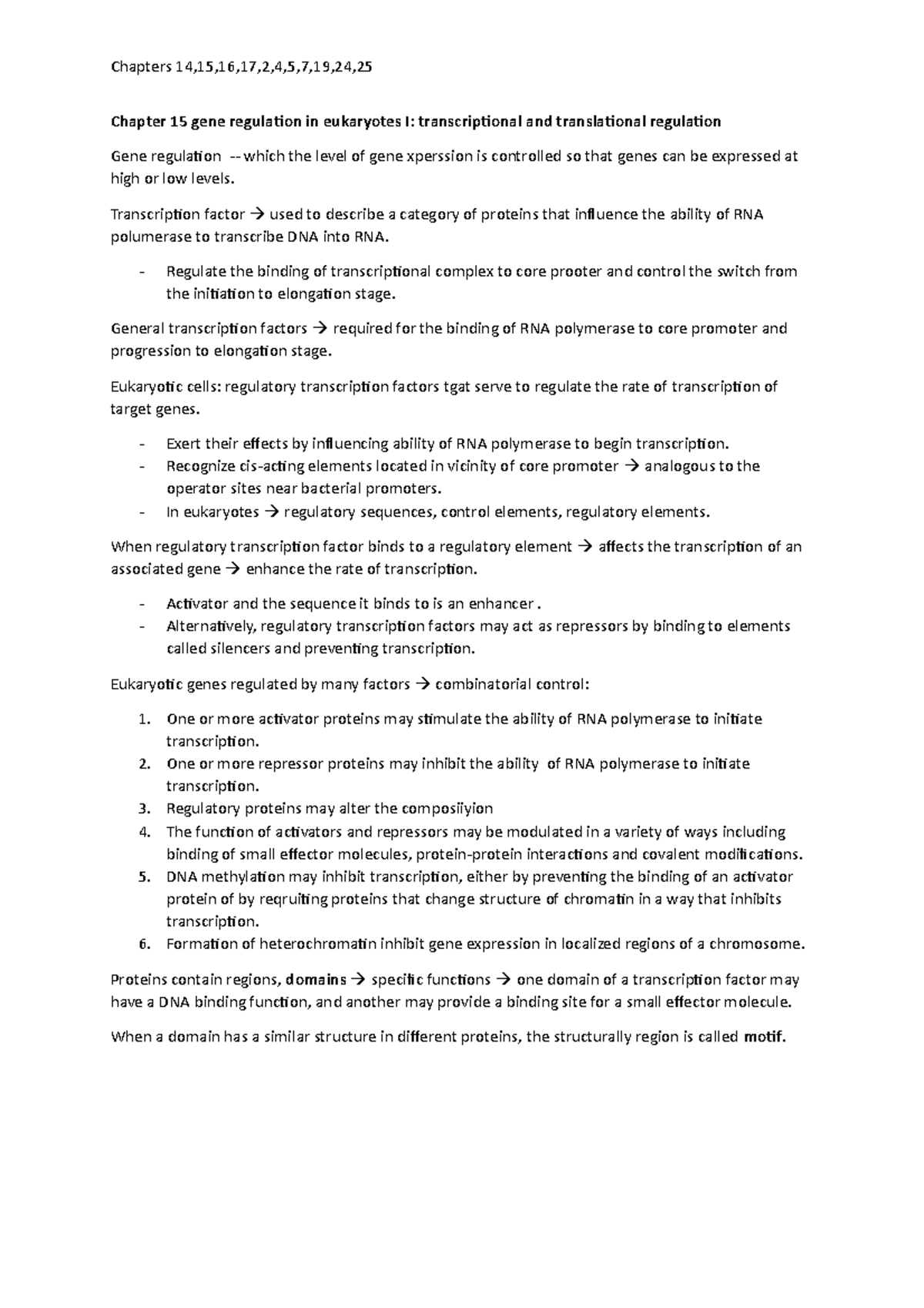 Summary part II genetics - Chapter 15 gene regulation in eukaryotes I ...
