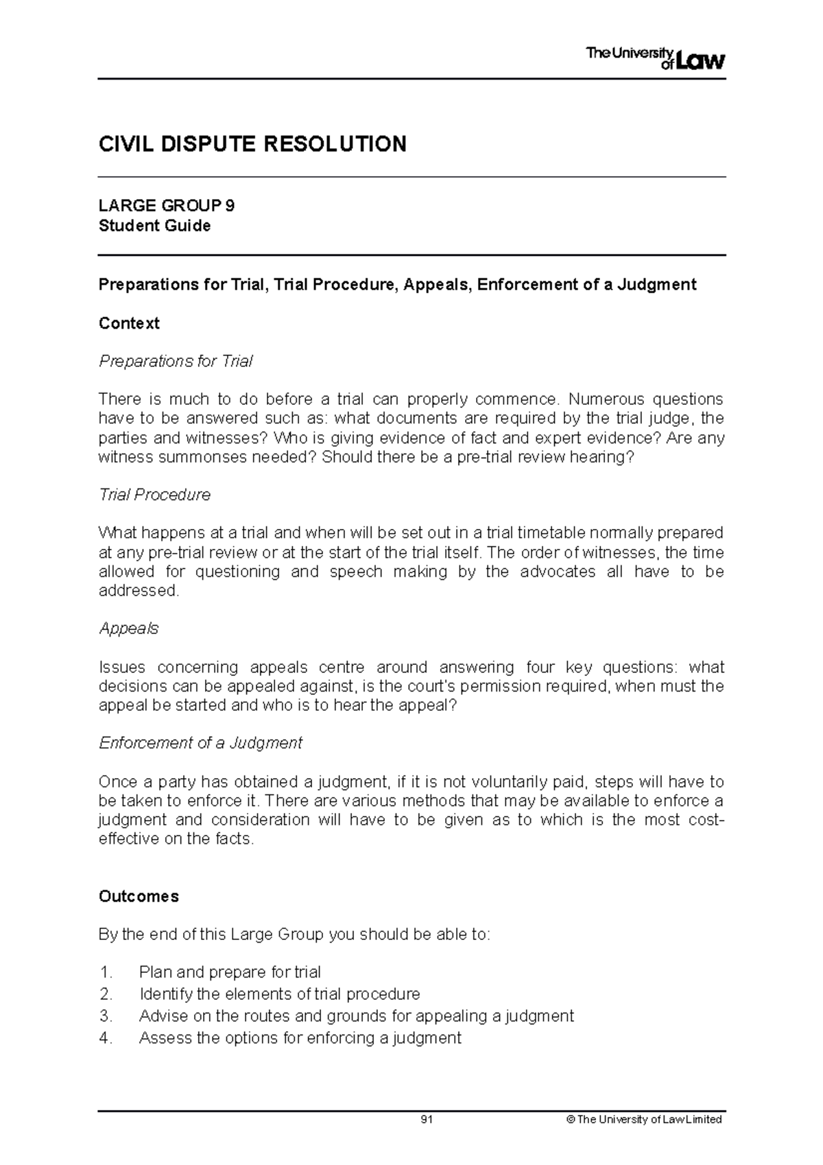 LG9 - Student Guide - CIVIL DISPUTE RESOLUTION LARGE GROUP 9 Student ...