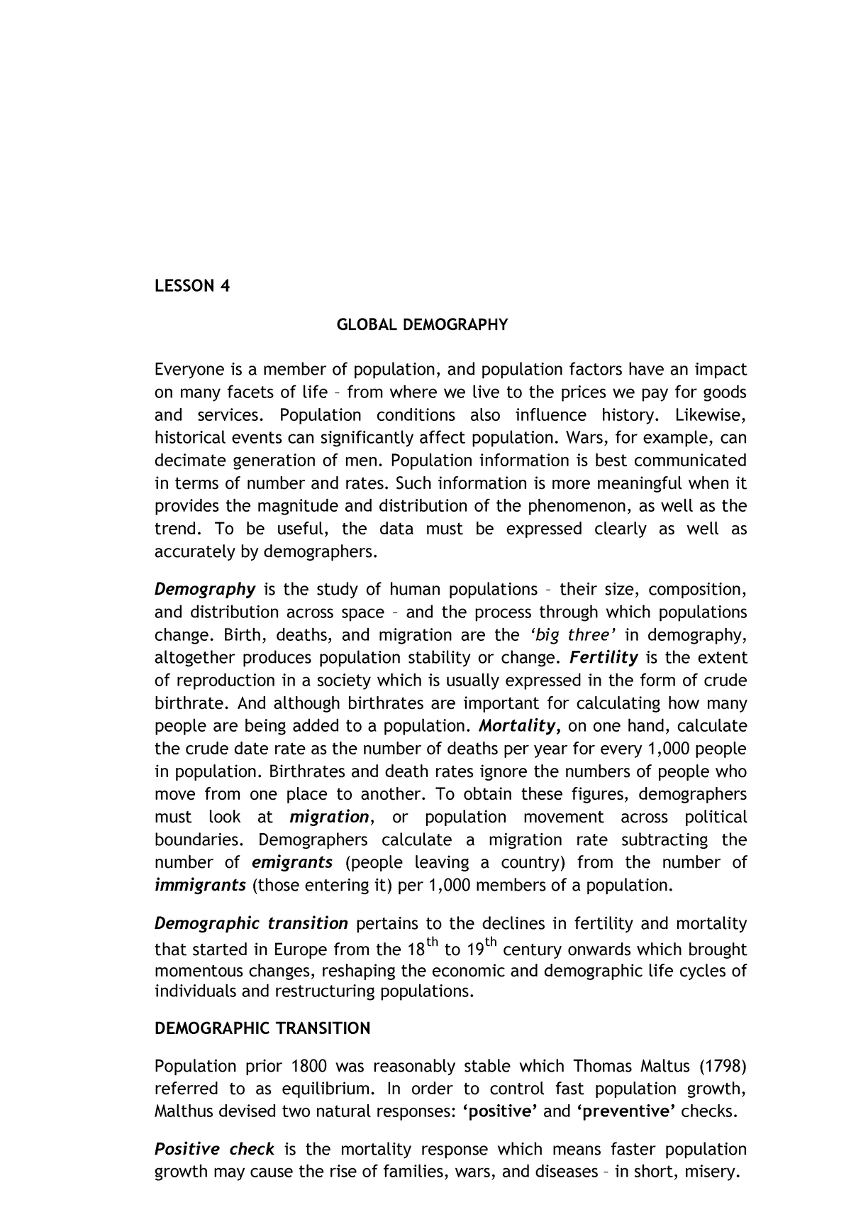 global demography essay brainly