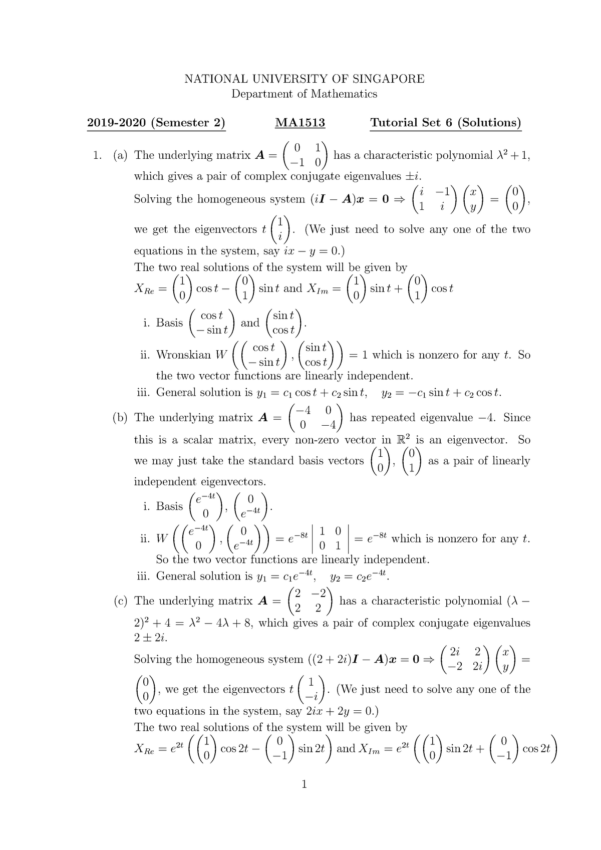 Tutorial Set 6 Solutions - NATIONAL UNIVERSITY OF SINGAPORE Department ...