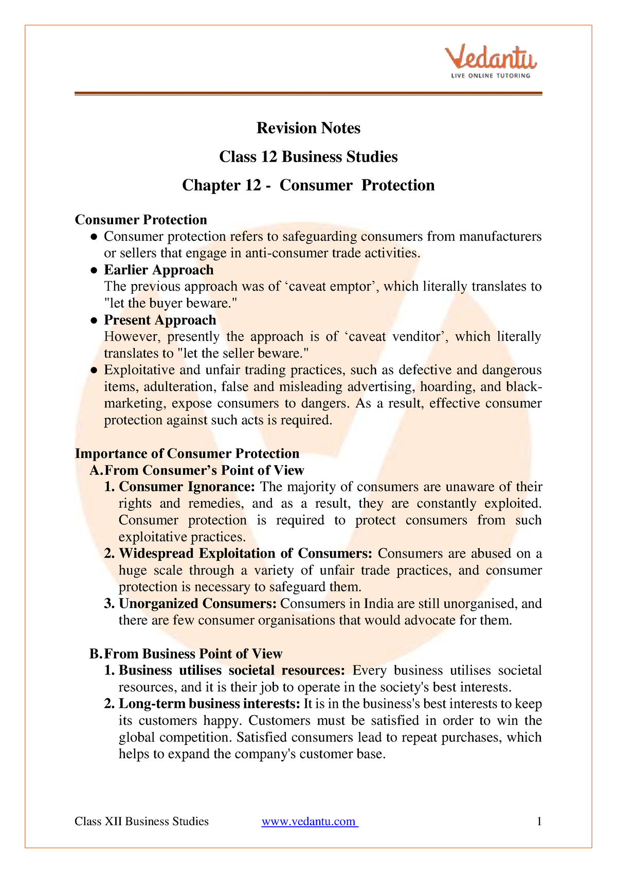 Class 12 Business Studies Chapter 12 - Revision Notes - Revision Notes ...