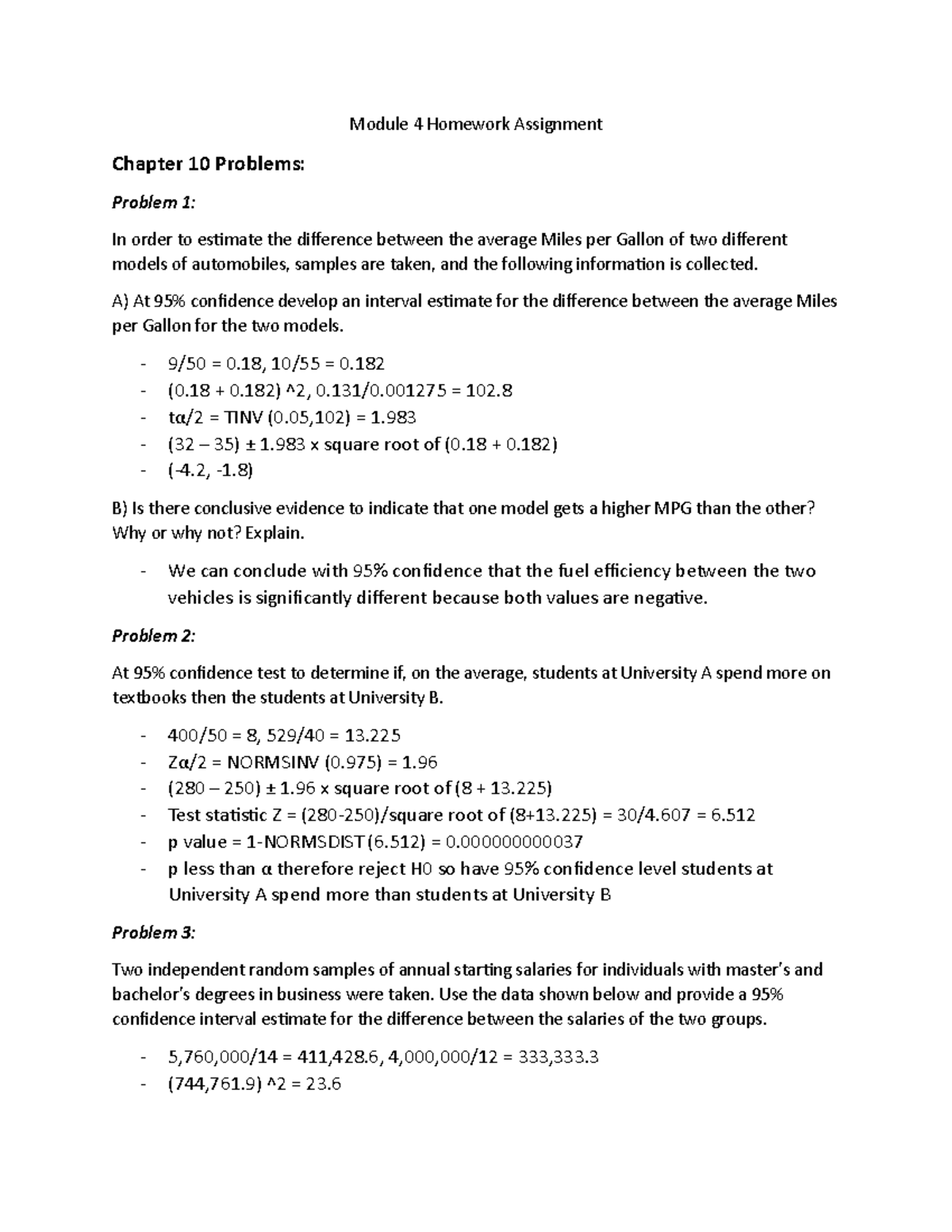 Business Stats Module 4 Assignment - Module 4 Homework Assignment ...