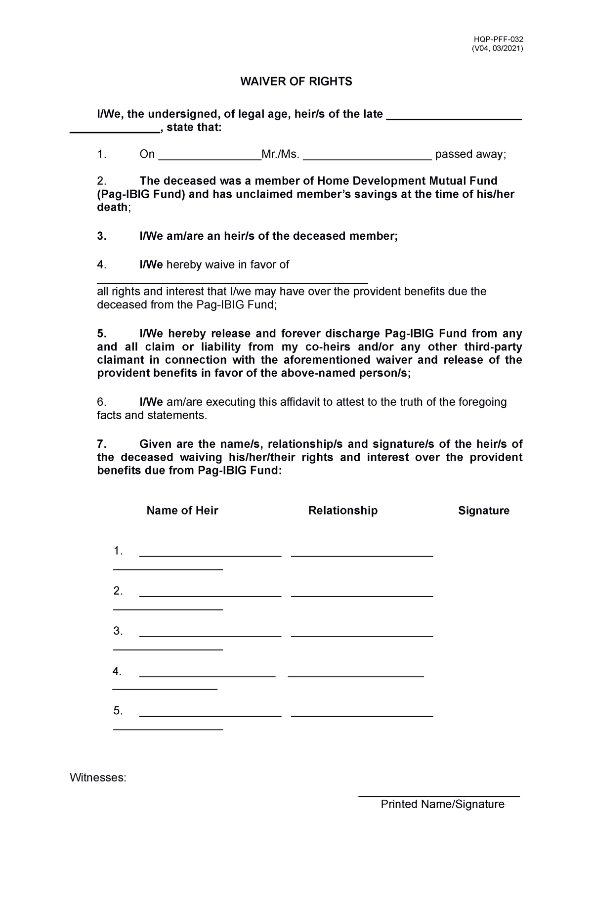 Waiver Of Rights Pag Ibig Fill Out Sign Online Dochub 7538