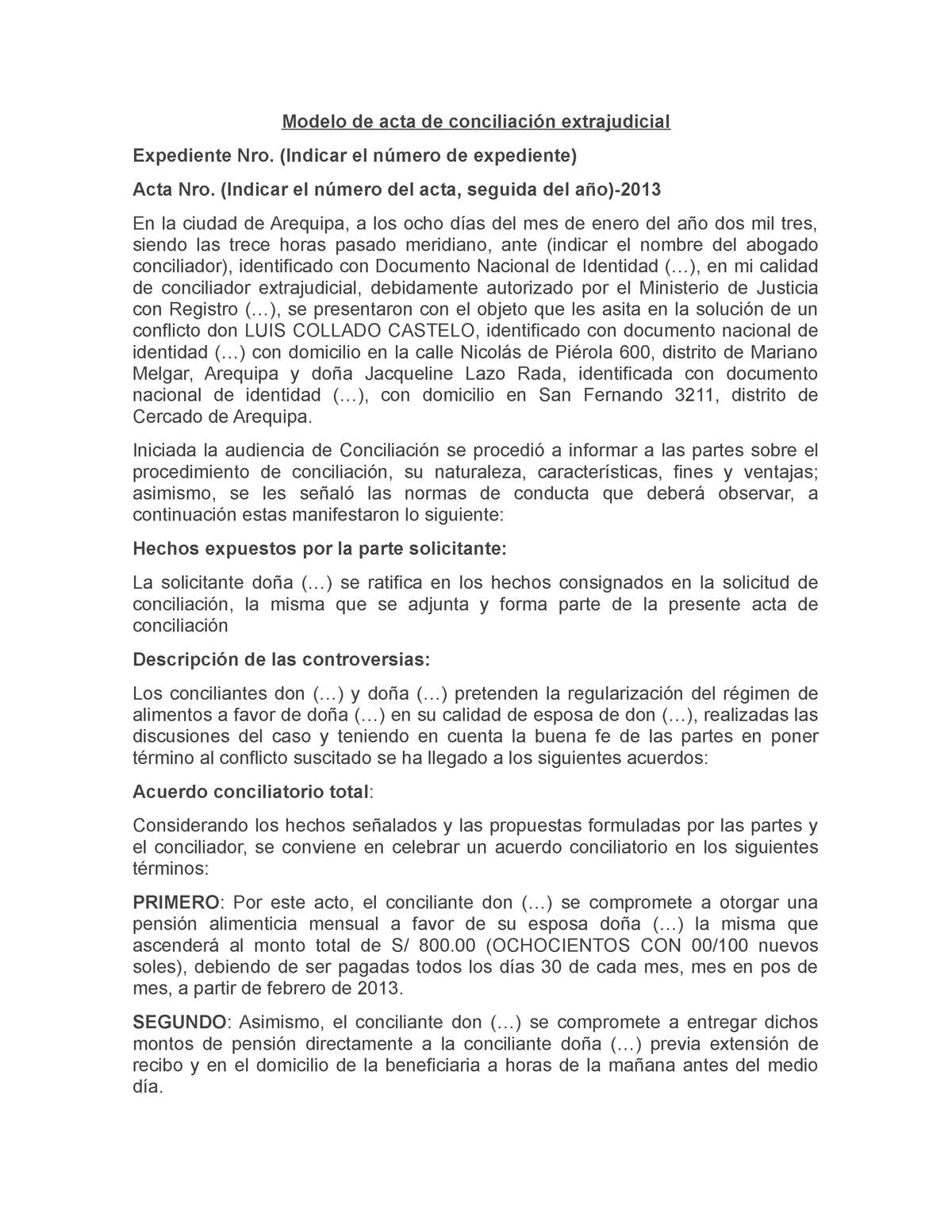 422230818 Modelo De Acta De Conciliacion Modelo De Acta De Conciliación Extrajudicial 2067