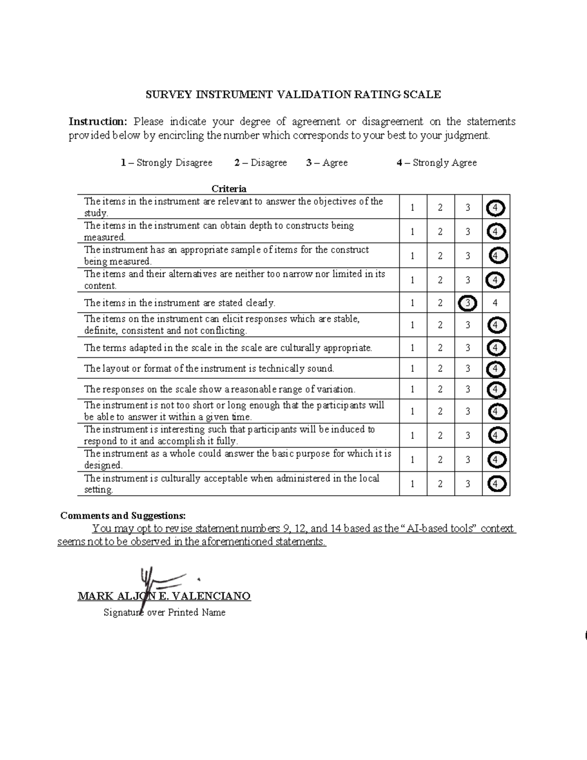 Educators SI- Survey Instrument Validation Rating Scale - SURVEY ...