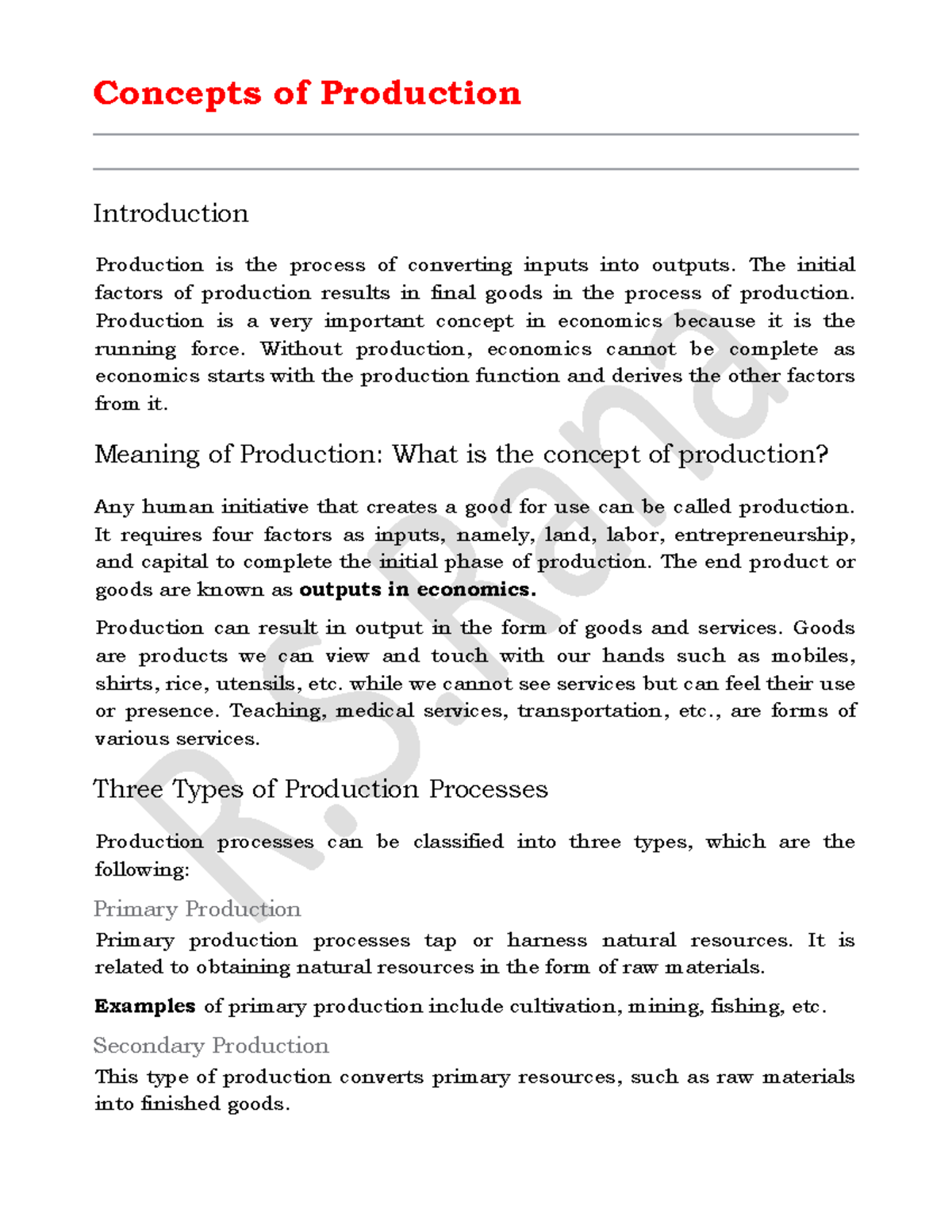 Concepts of Production Concepts of Production Introduction Production is the process of