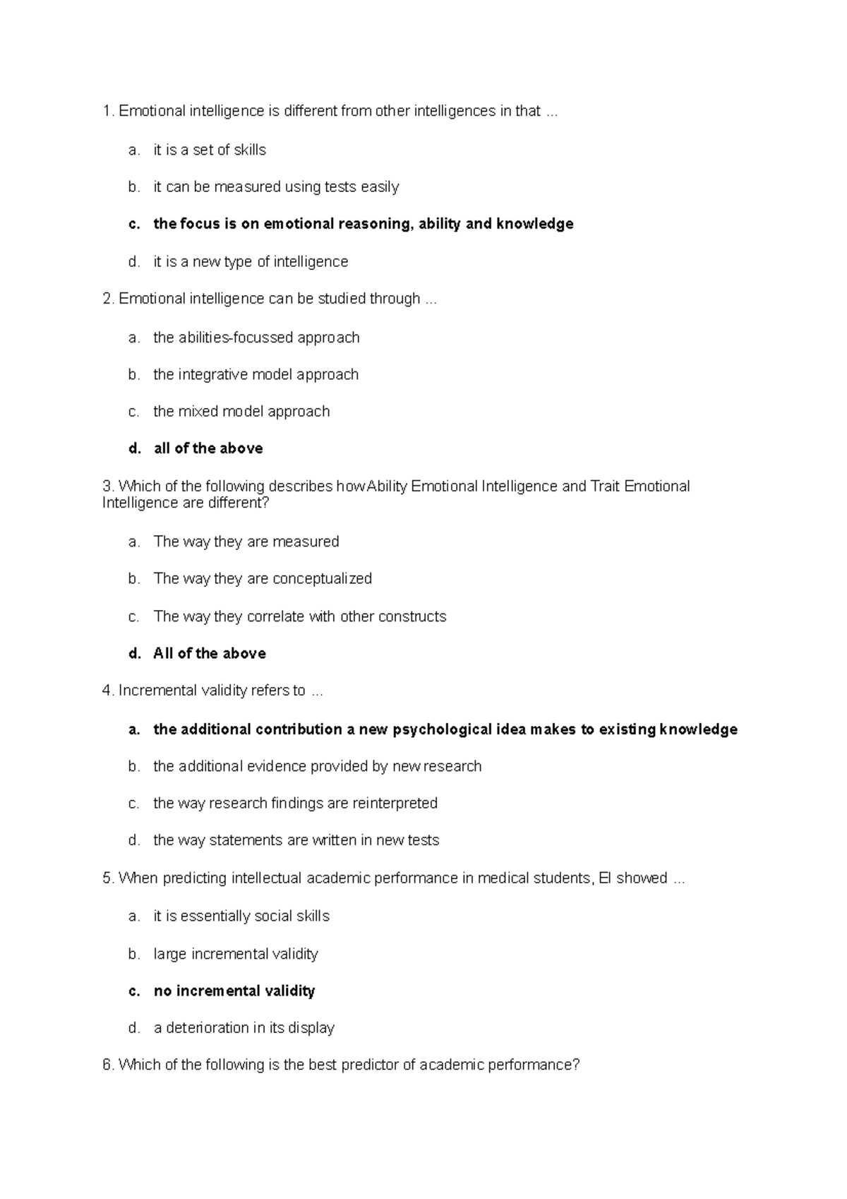 Mcqs Useful For Objective Type Of Study Preparation Emotional Intelligence Is Different From Studocu